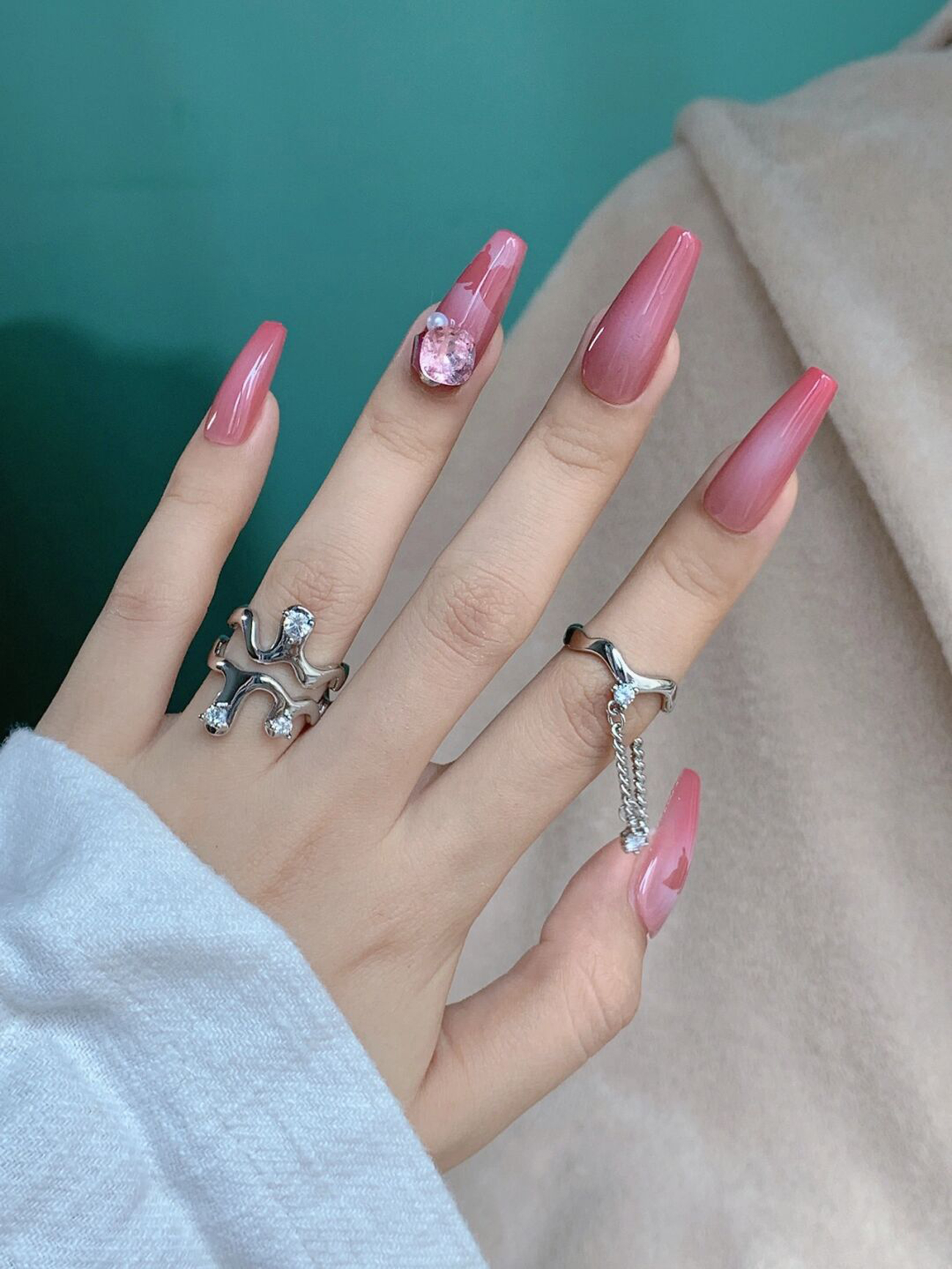 Pink Elegant Long Nails shown as a nail art design with pink, elegant, gel and long details.