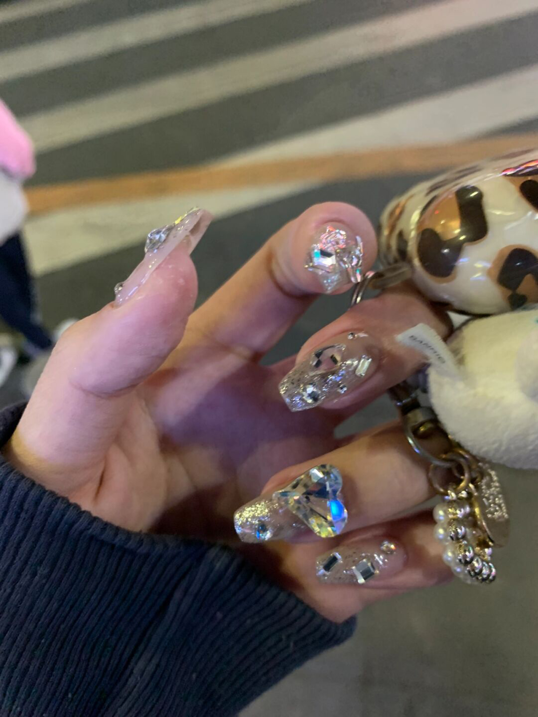 Silver Glitter Long Nails shown as a nail art design with silver, 3d, glitter and long details.