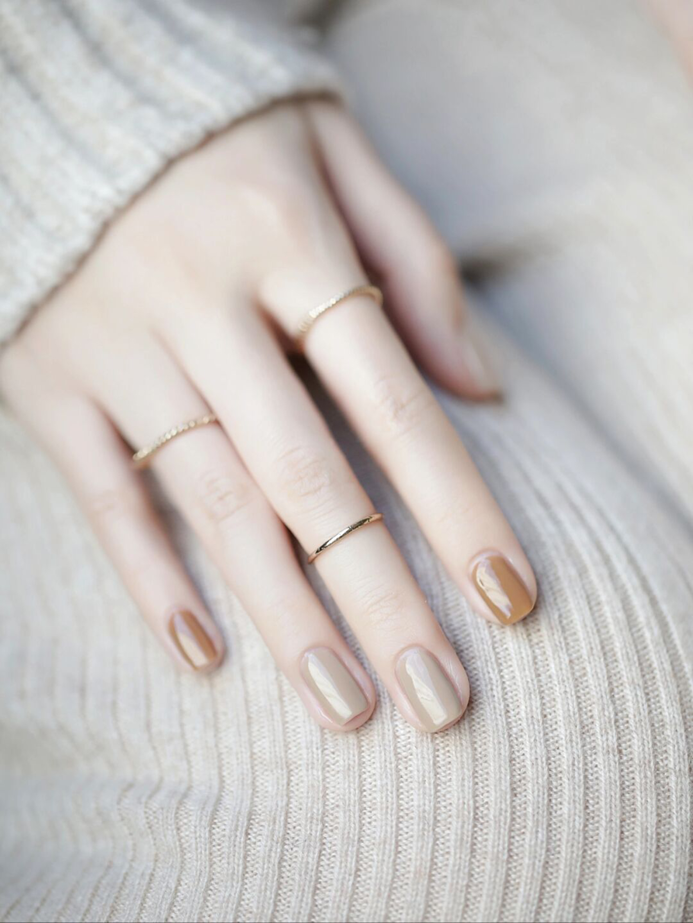Beige and Brown Simple Short Round Nails shown as a nail art design with beige, brown, simple, elegant, round and short details.