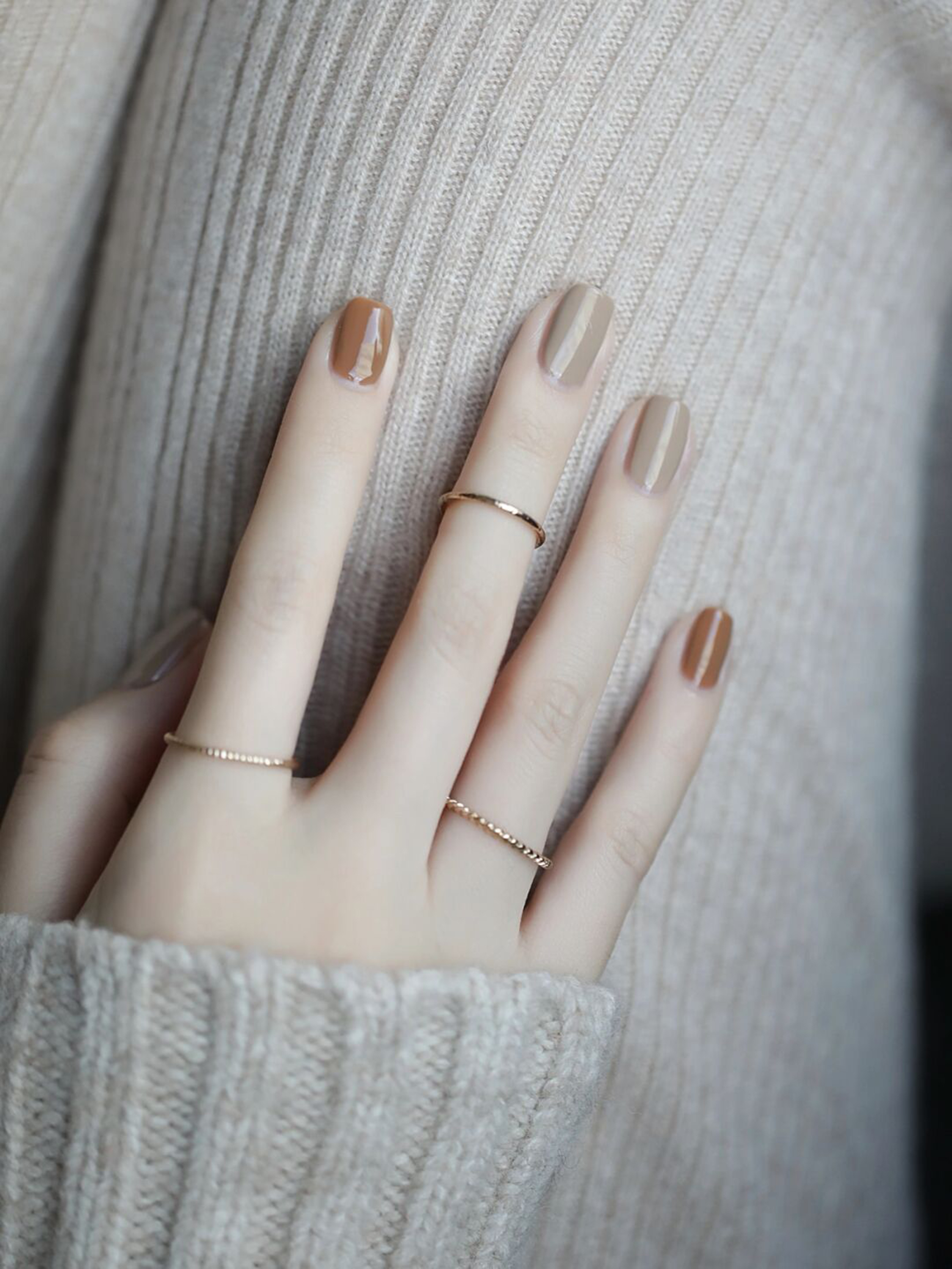 Beige and Brown Minimal Square Nails shown as a nail art design with beige, brown, minimal, square and medium details.