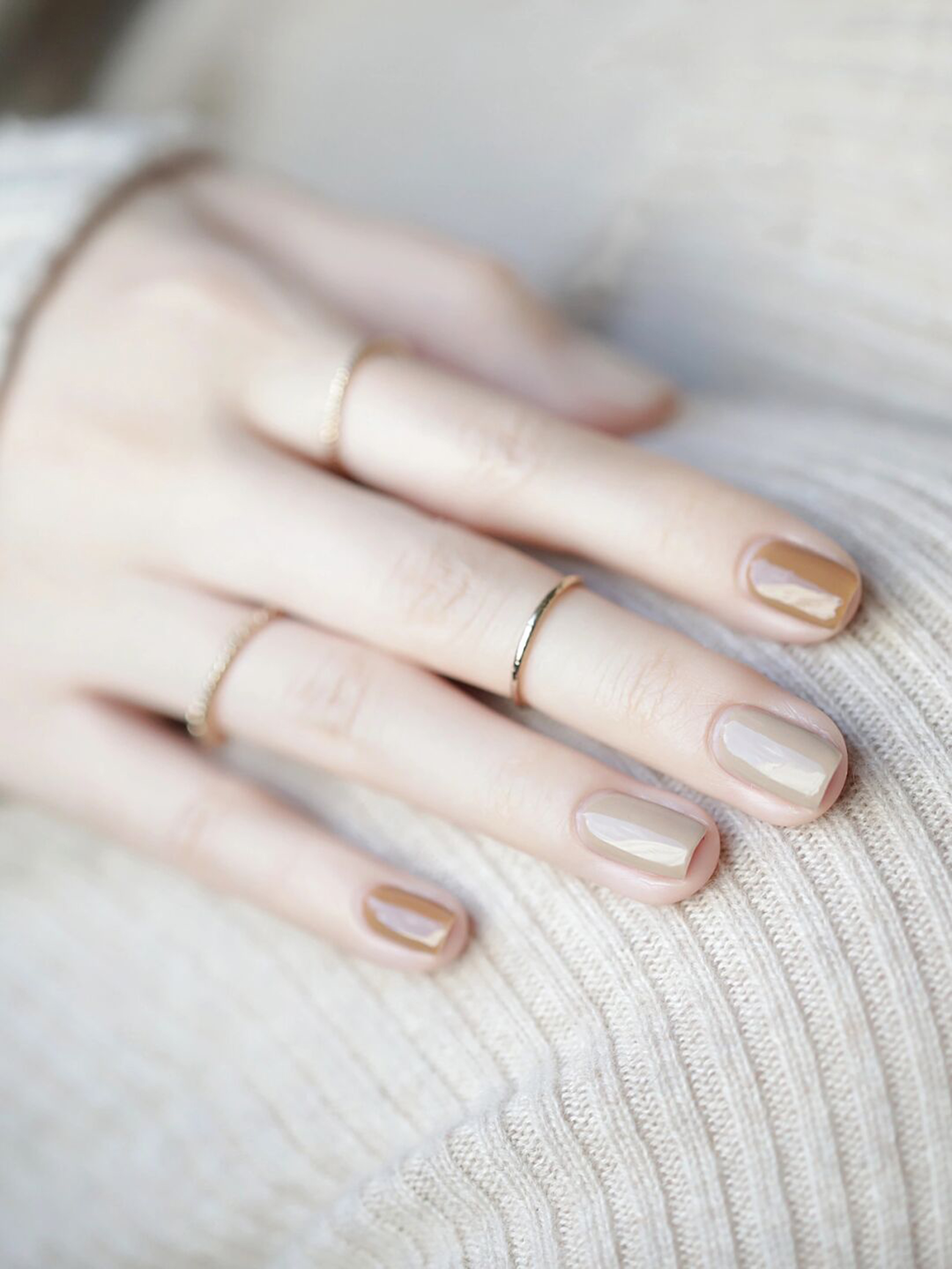 Brown and Beige Minimal Short Round Nails shown as a nail art design with brown, beige, minimal, simple, round and short details.
