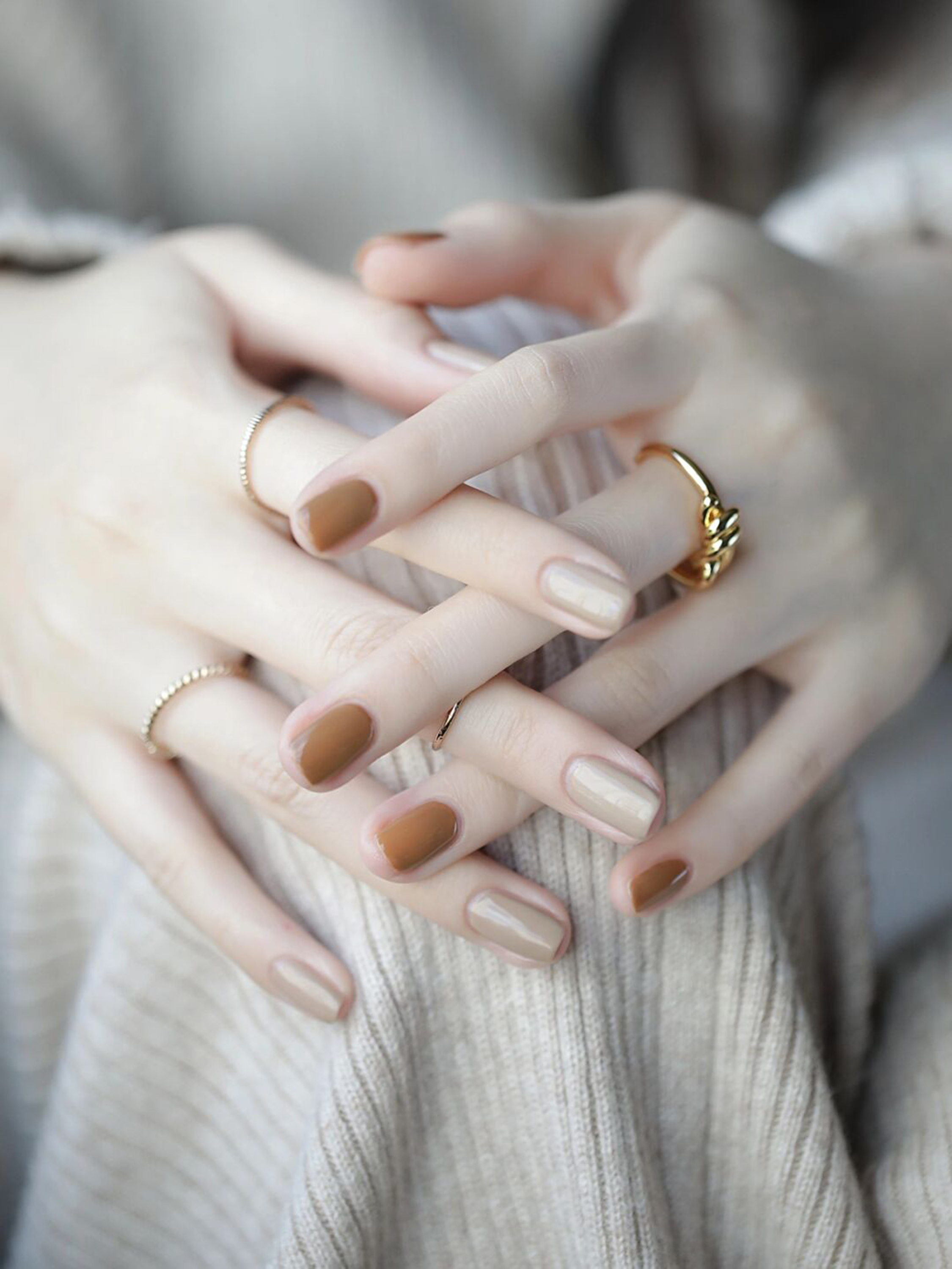 Brown and Nude Minimal Nails shown as a nail art design with brown, nude, elegant, minimal, simple and medium details.