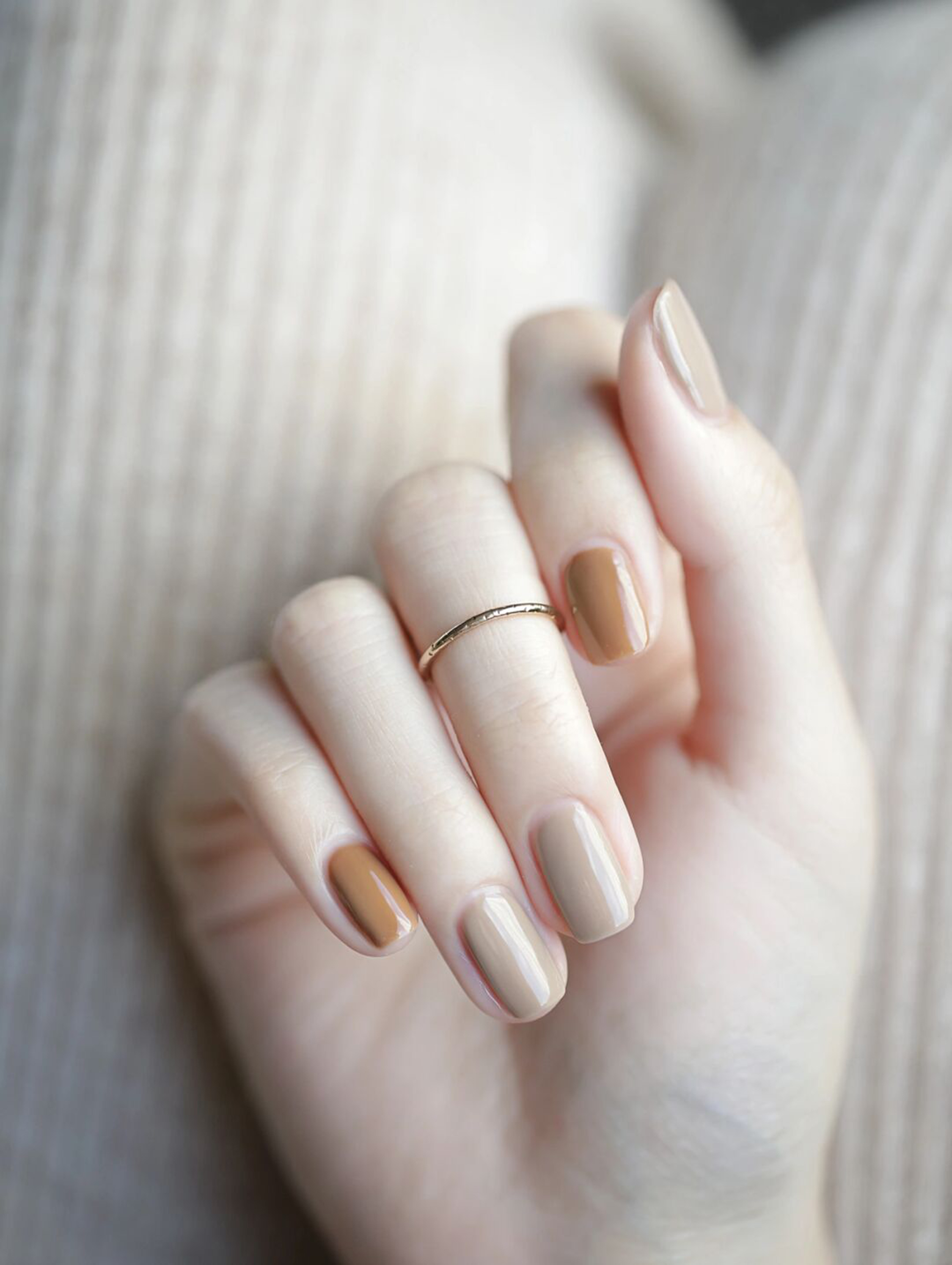 Nude, Beige and Brown Elegant Nails shown as a nail art design with nude, beige, brown, elegant and medium details.
