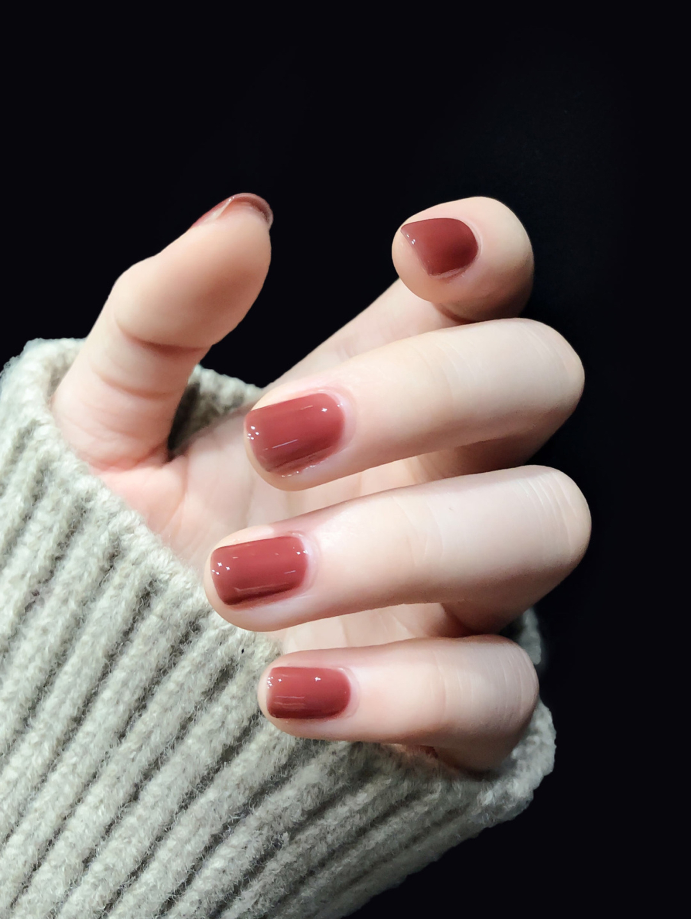 Burgundy Glitter Short Round Nails shown as a nail art design with burgundy, simple, glitter, round and short details.