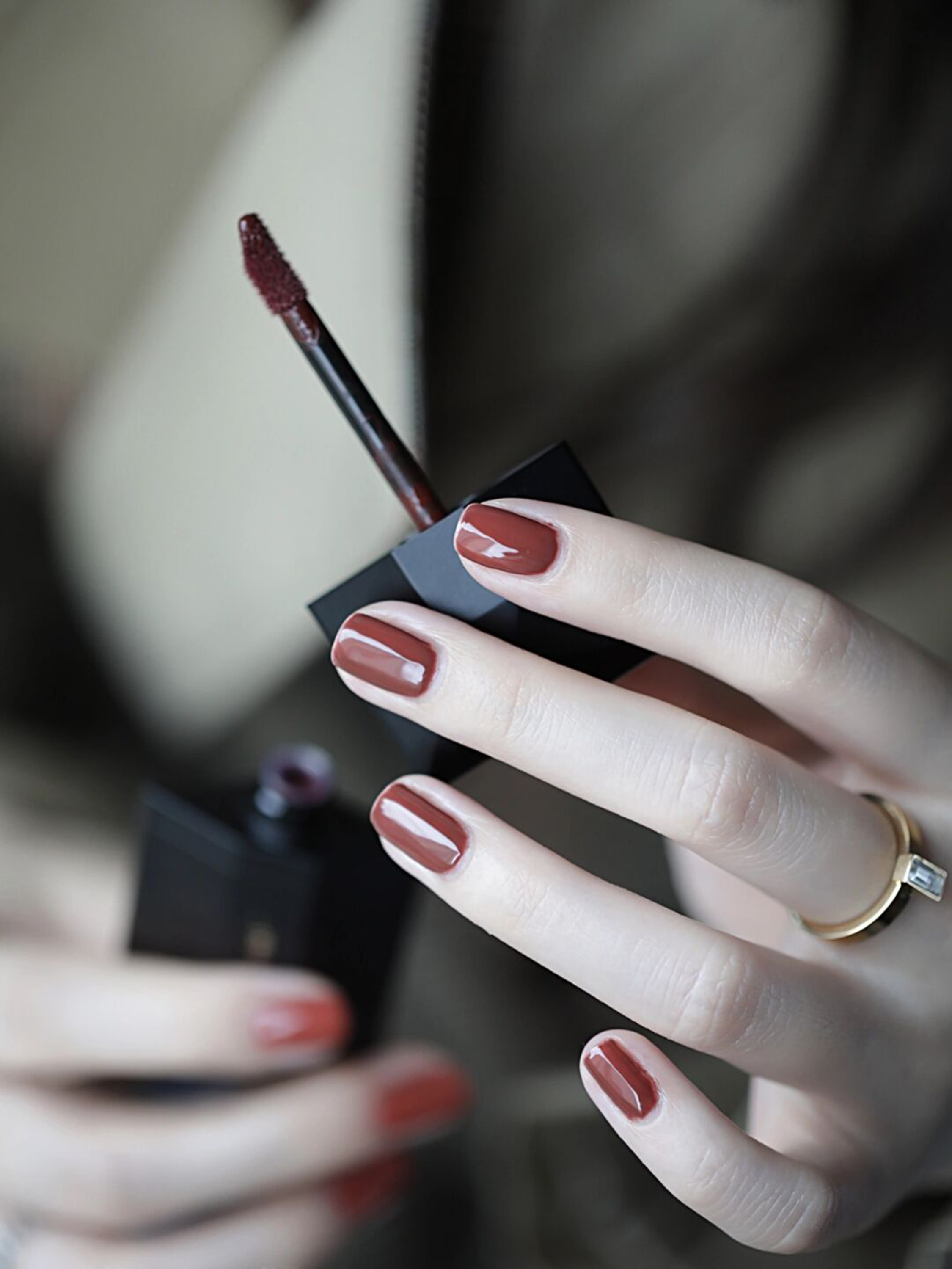 Burgundy Elegant Square Nails shown as a nail art design with burgundy, elegant, square and medium details.