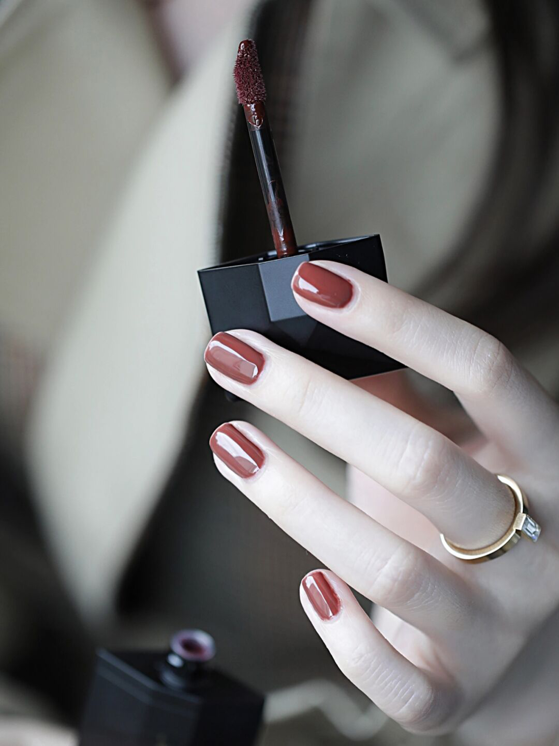 Burgundy Elegant Square Nails shown as a nail art design with burgundy, elegant, square and medium details.