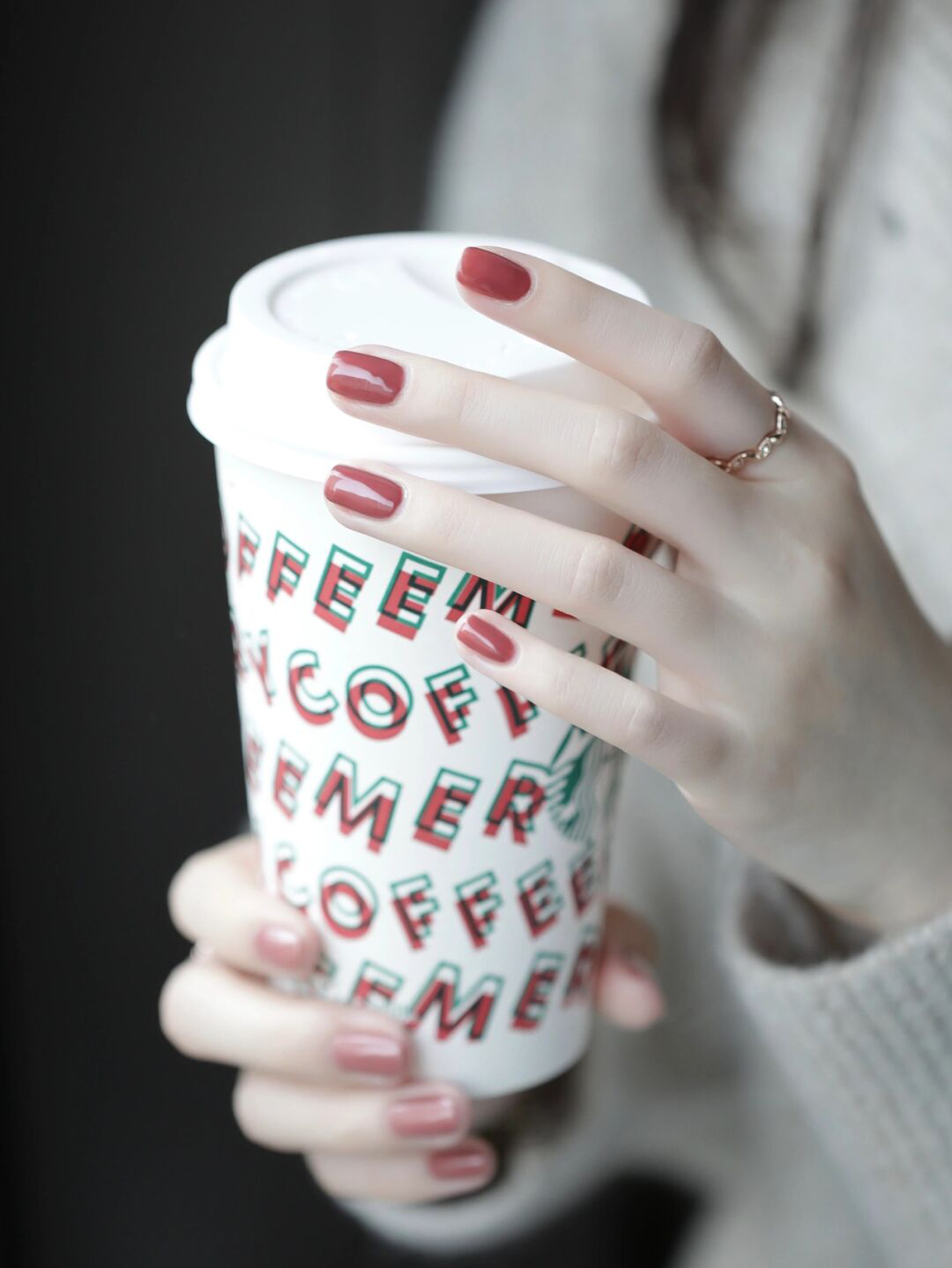 Red Simple Oval Nails shown as a nail art design with red, simple, elegant, oval and medium details.
