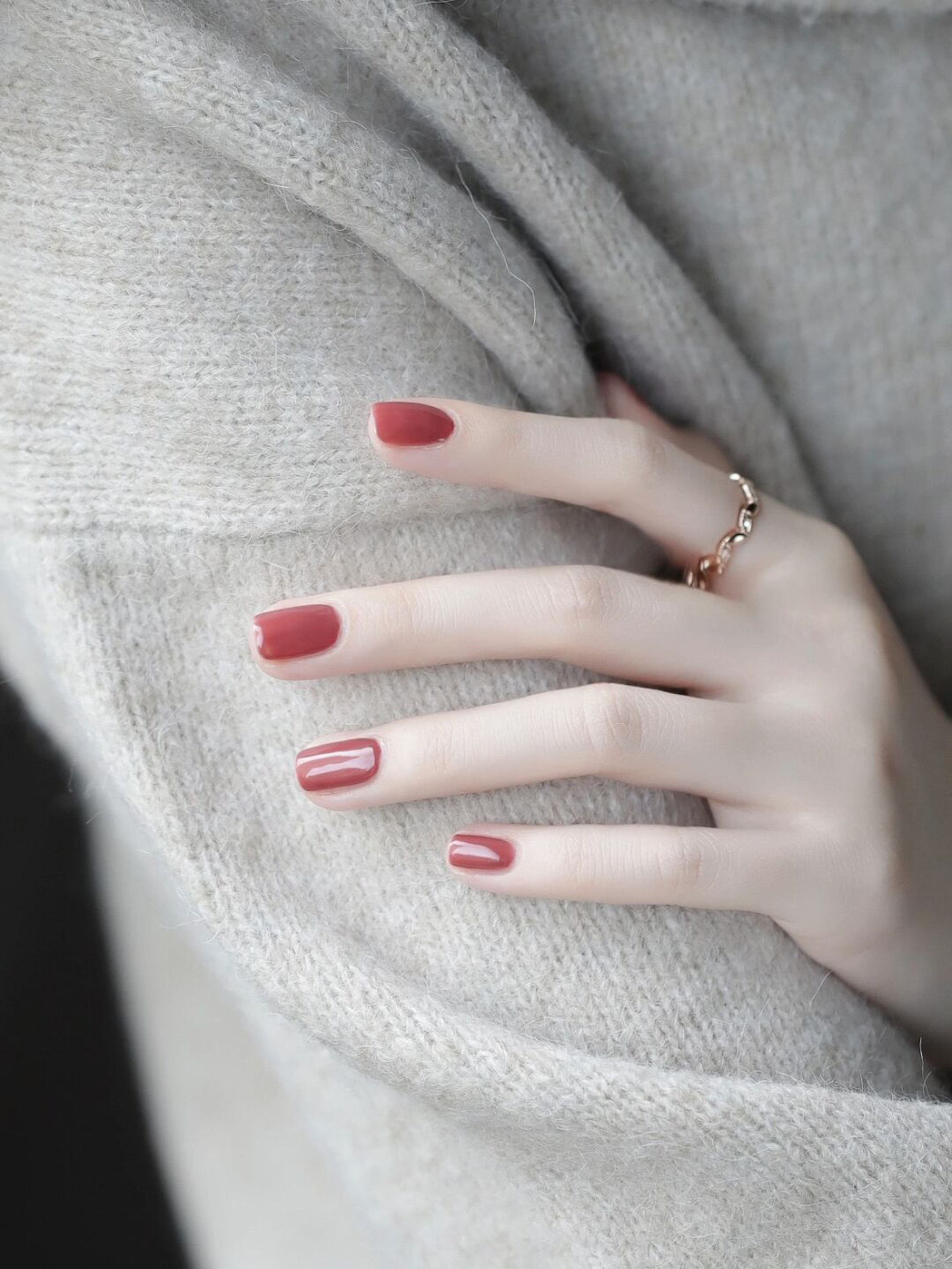 Red Elegant Square Nails shown as a nail art design with red, elegant, square and medium details.