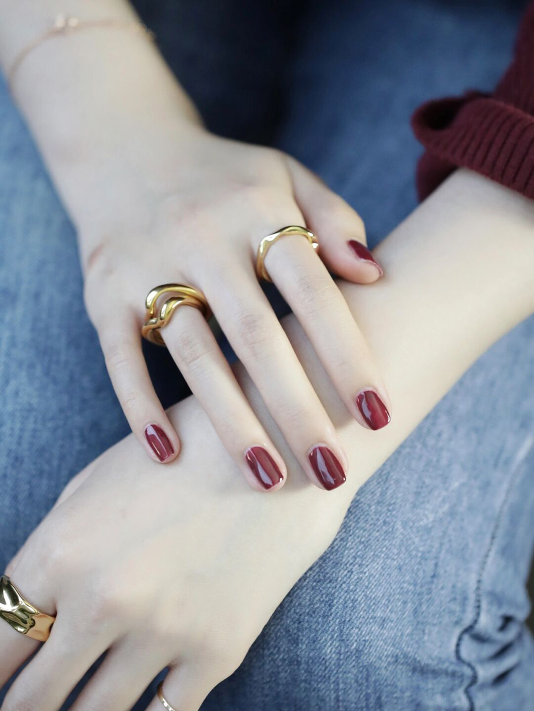 Burgundy Elegant Nails shown as a nail art design with burgundy, elegant and medium details.