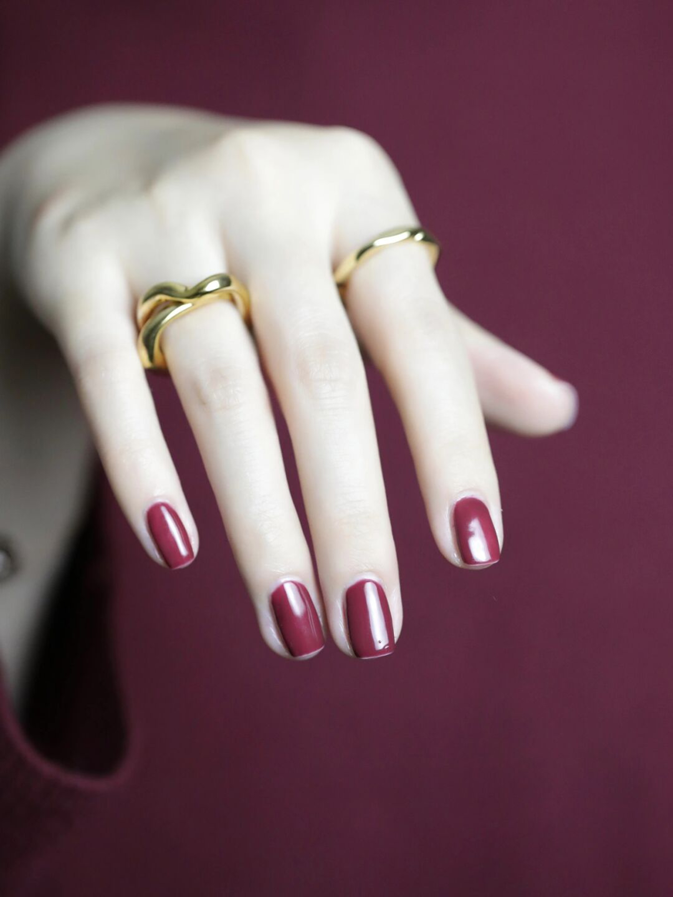 Burgundy Simple Square Nails shown as a nail art design with burgundy, elegant, simple, square and medium details.