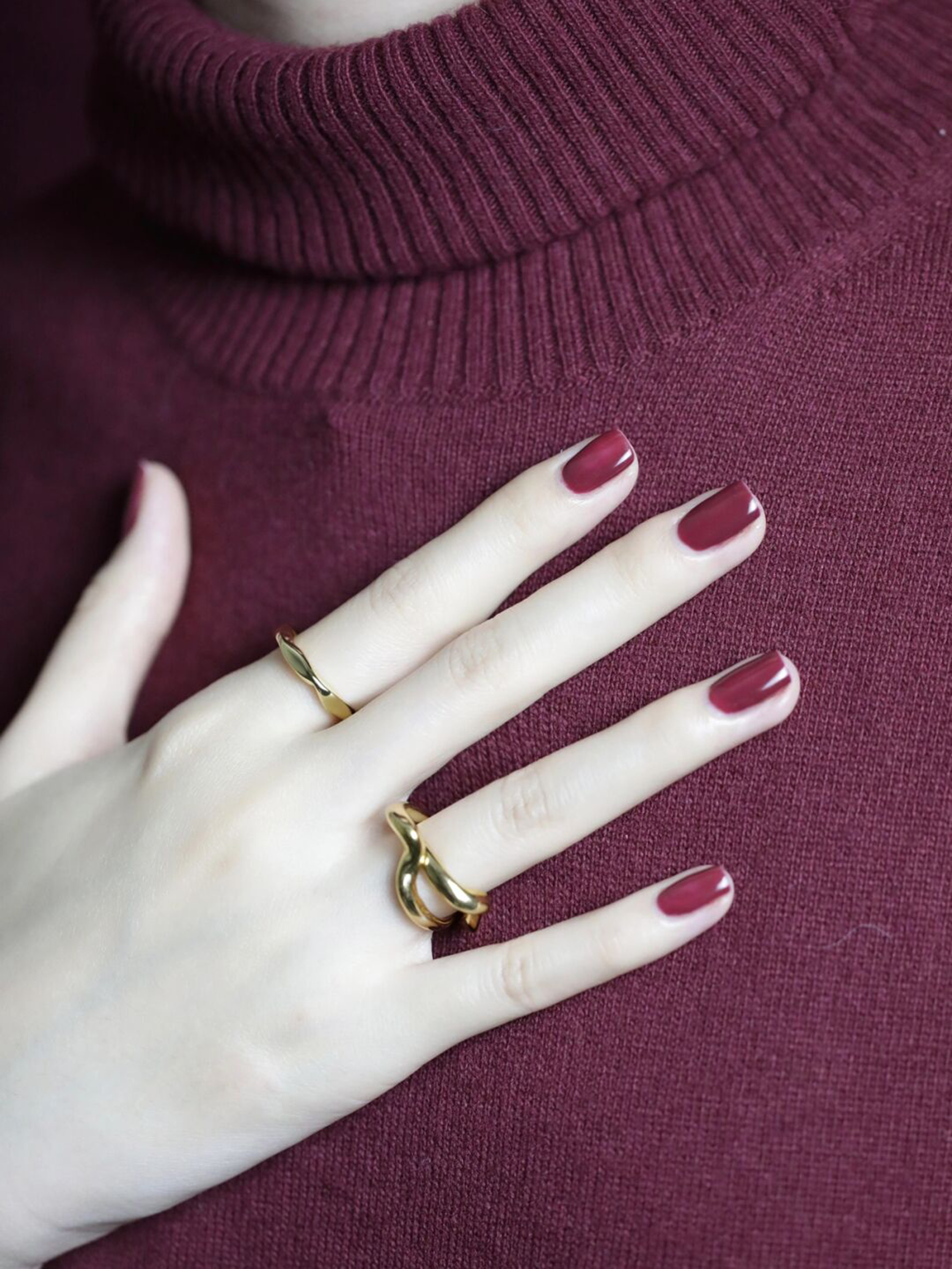 Burgundy Elegant Square Nails shown as a nail art design with burgundy, elegant, square and medium details.