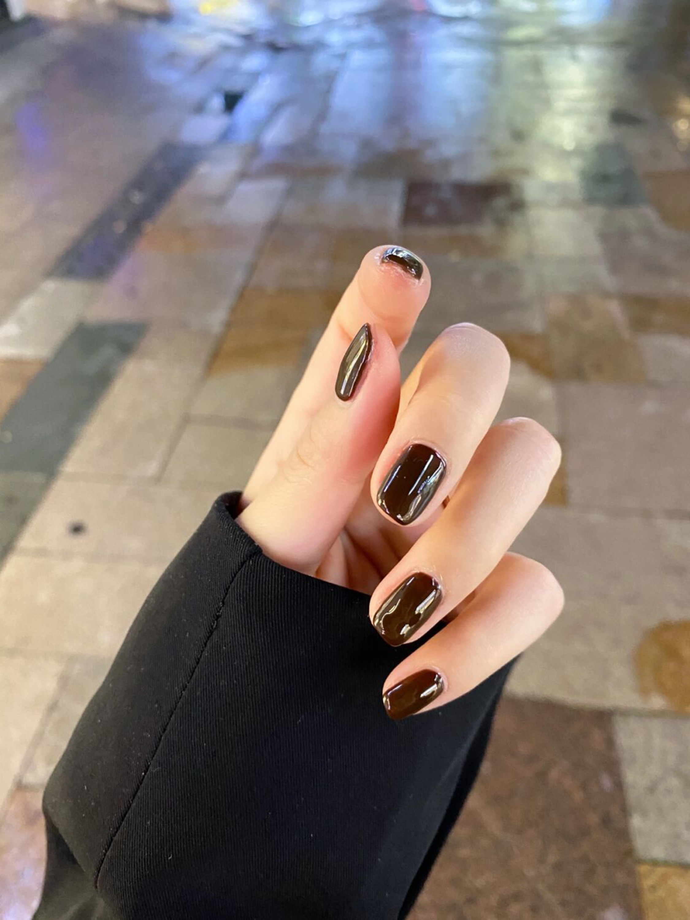 Brown Simple Short Nails shown as a nail art design with brown, simple and short details.