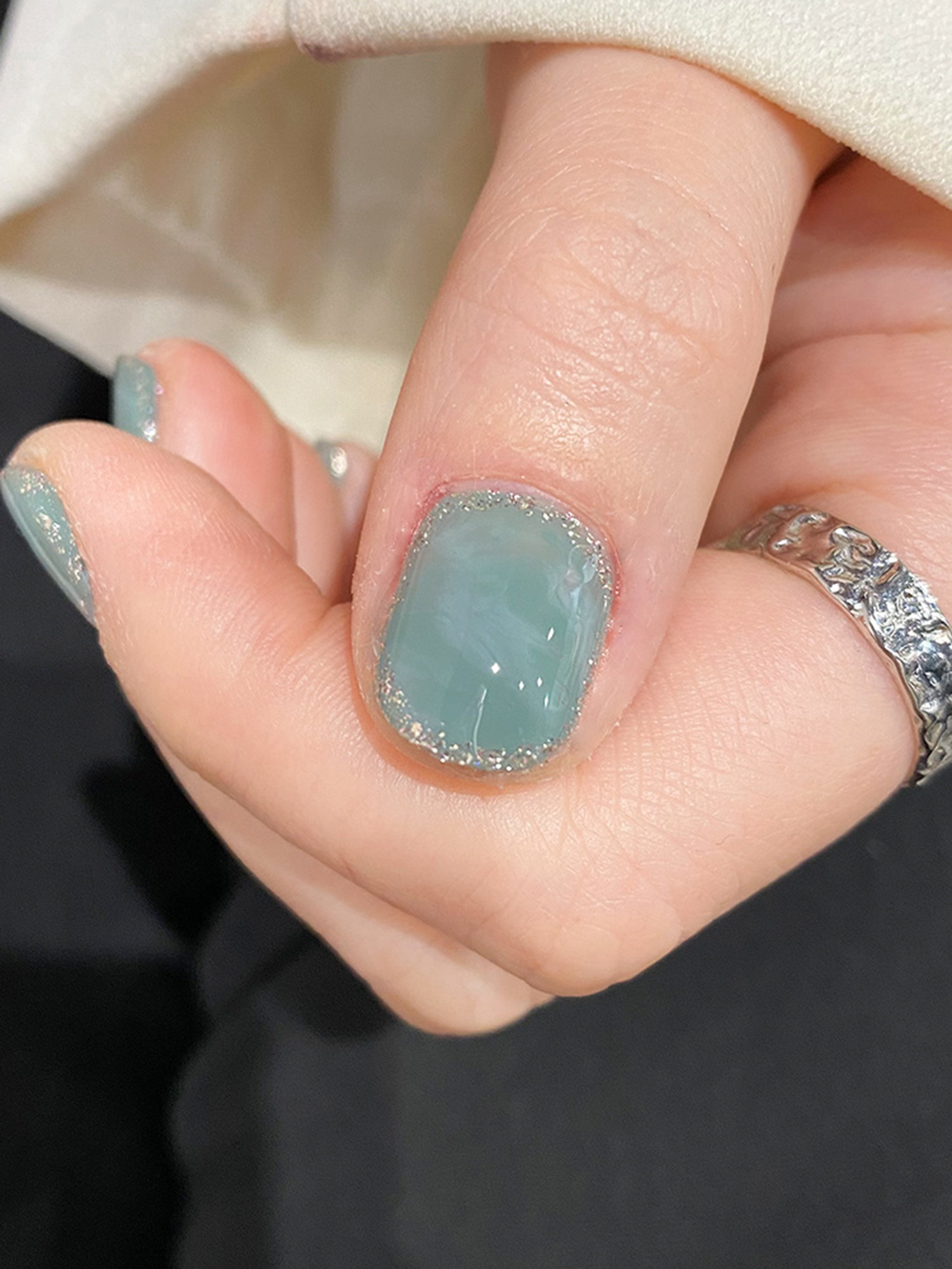 Green Simple Short Round Nails shown as a nail art design with green, simple, gel, round and short details.