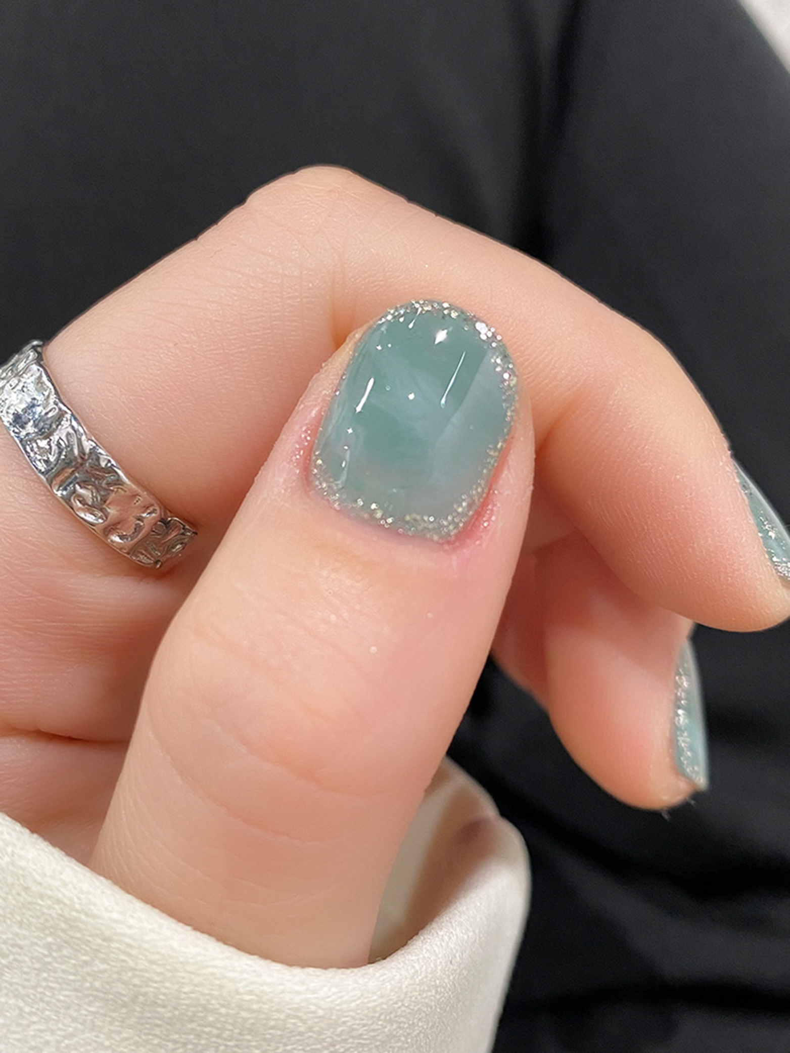 Green Simple Short Round Nails shown as a nail art design with green, simple, gel, round and short details.
