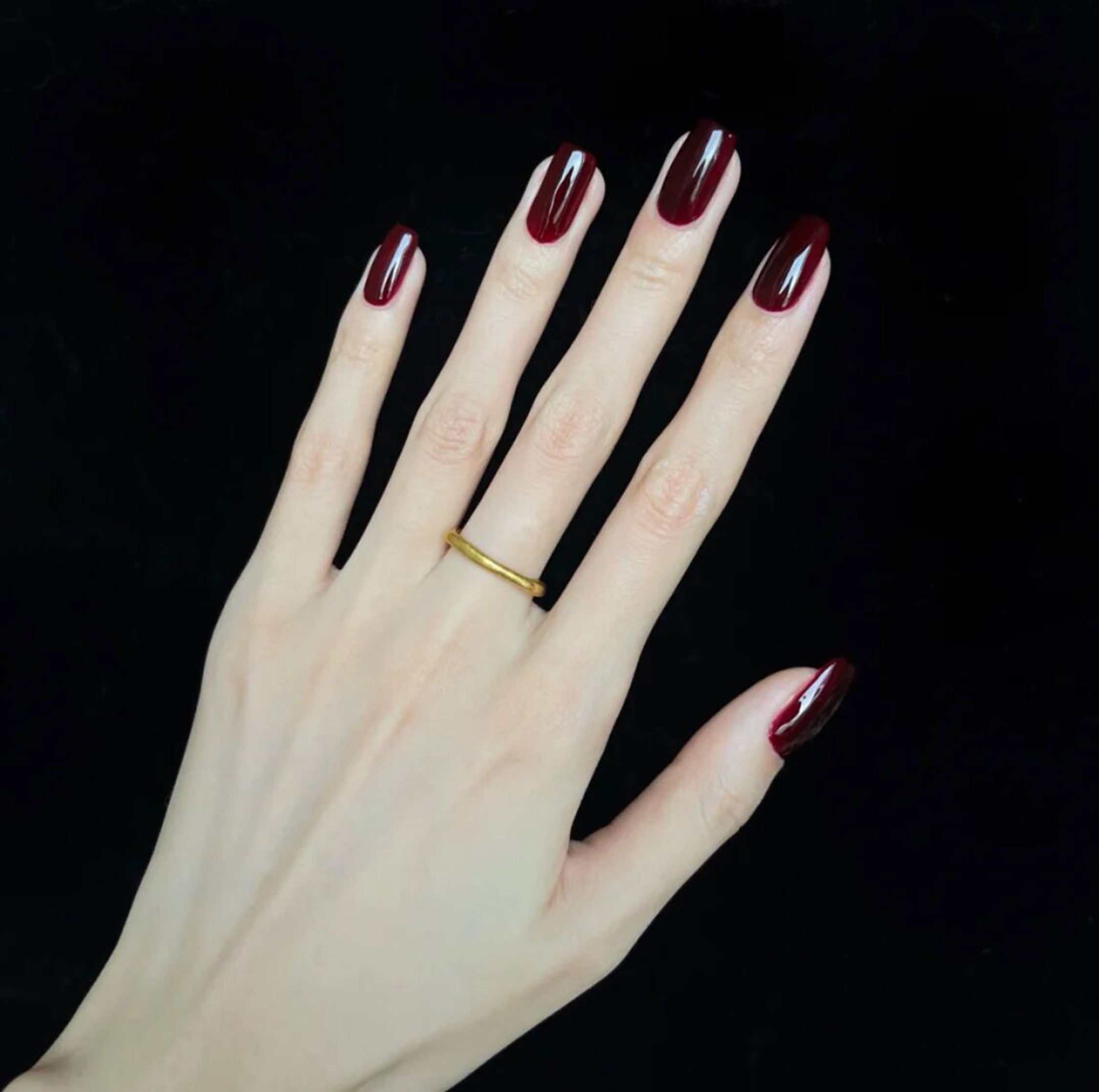 Burgundy Simple Long Oval Nails with burgundy, simple, elegant, oval and long details.