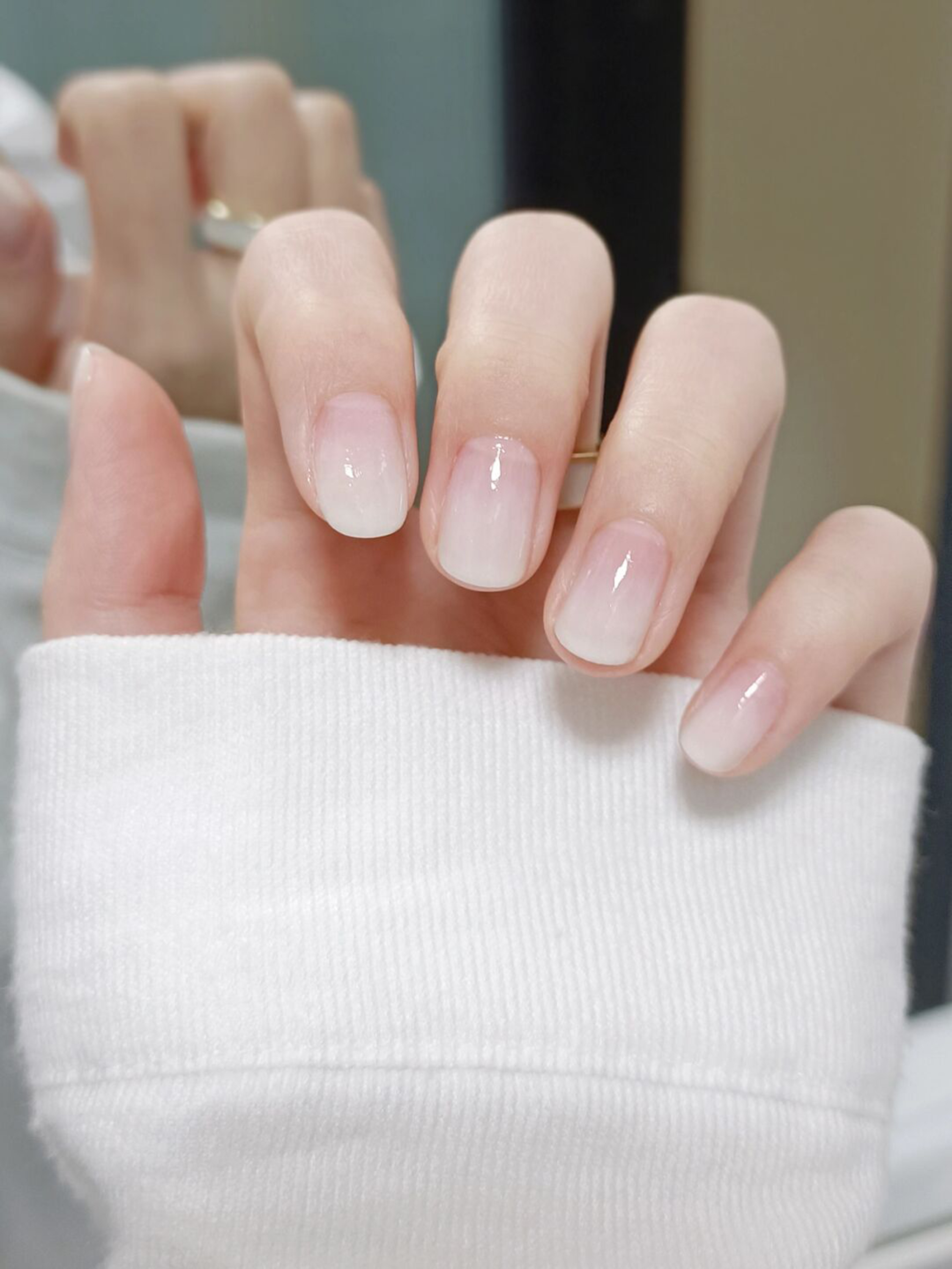 Pink Nude Ombre Medium Oval Nails with pink, nude, ombre, minimal, elegant, oval and medium details.
