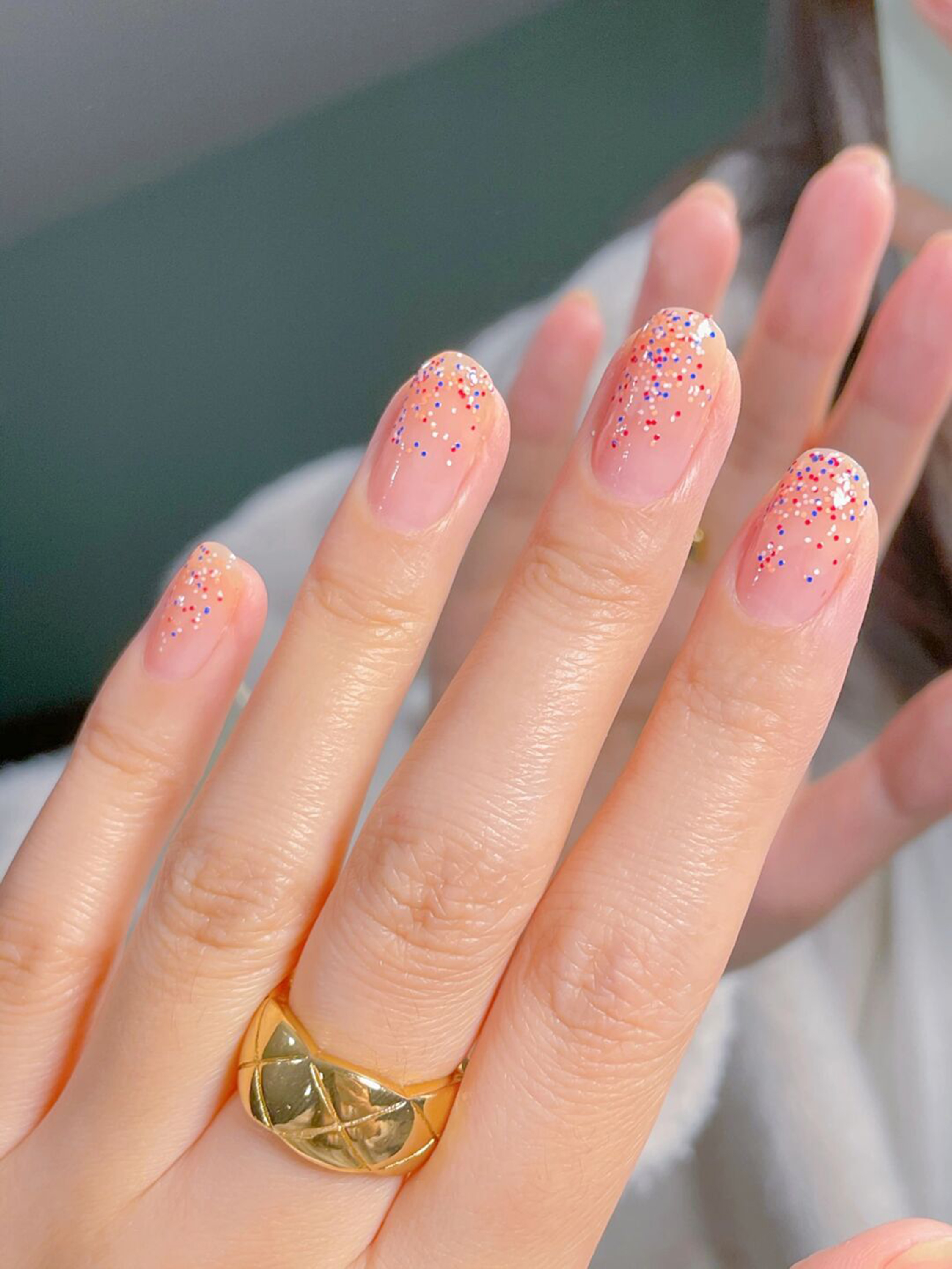 Pink Ombre Short Round Nails shown as a nail art design with pink, glitter, ombre, round and short details.