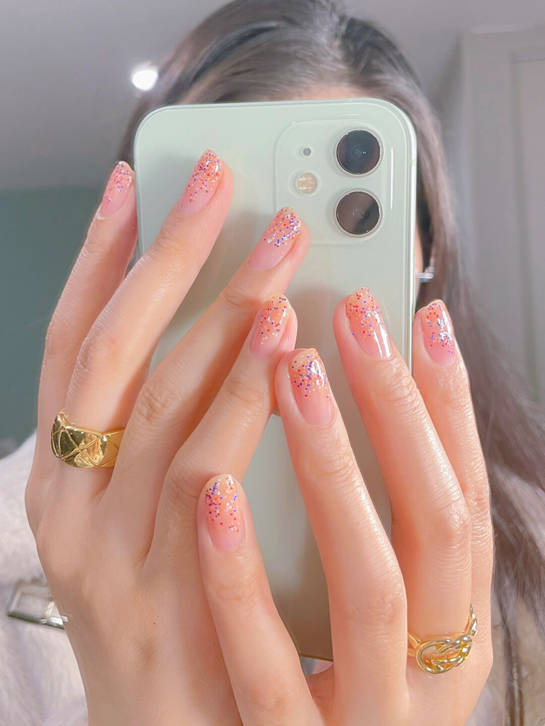 Pink Ombre Short Round Nails shown as a nail art design with pink, glitter, ombre, round and short details.