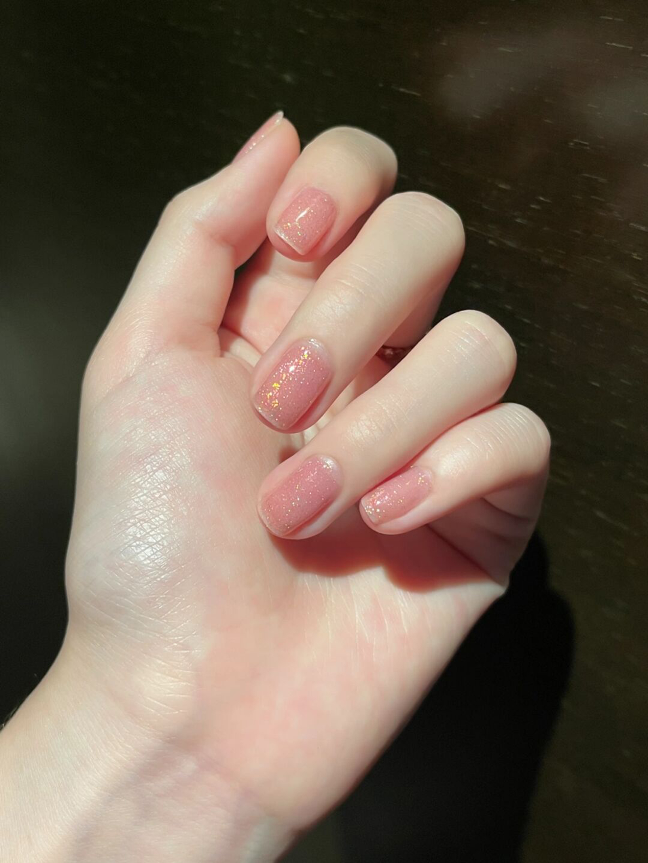 Pink Glitter Short Nails shown as a nail art design with pink, glitter, simple and short details.