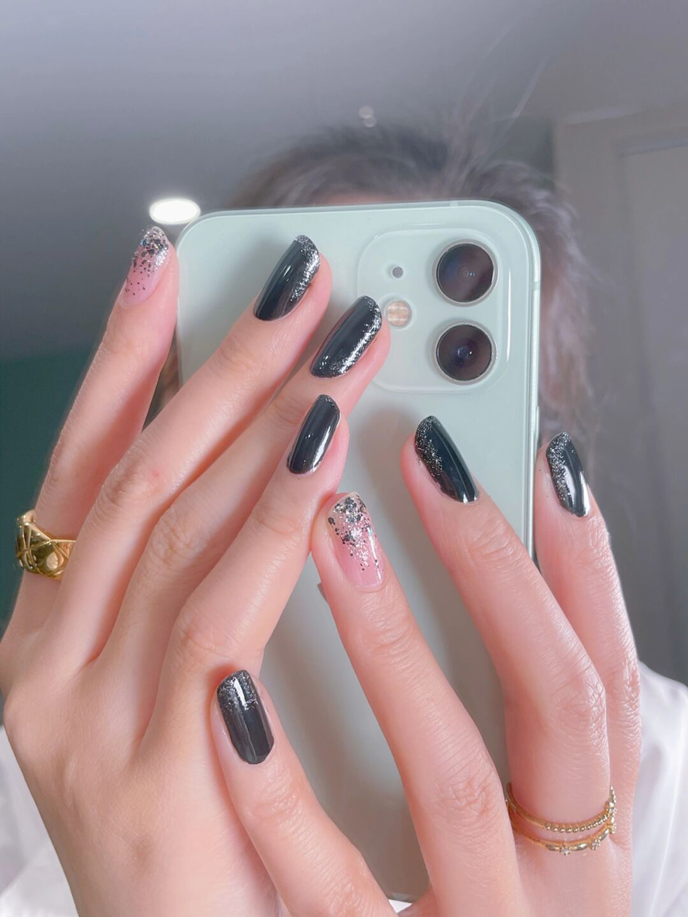 Black Simple Short Round Nails shown as a nail art design with black, simple, gel, round and short details.