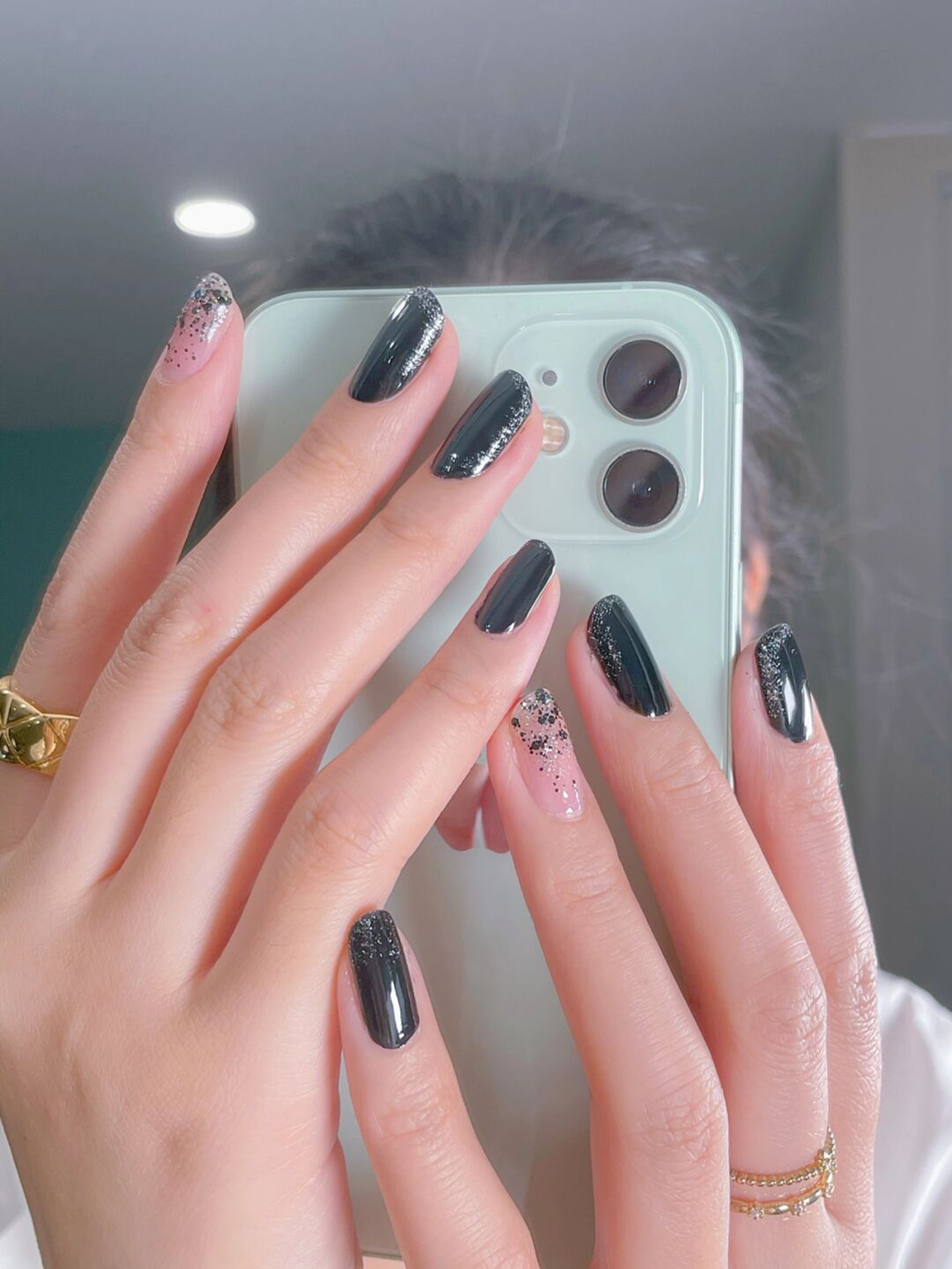 Black Simple Short Round Nails shown as a nail art design with black, simple, gel, round and short details.
