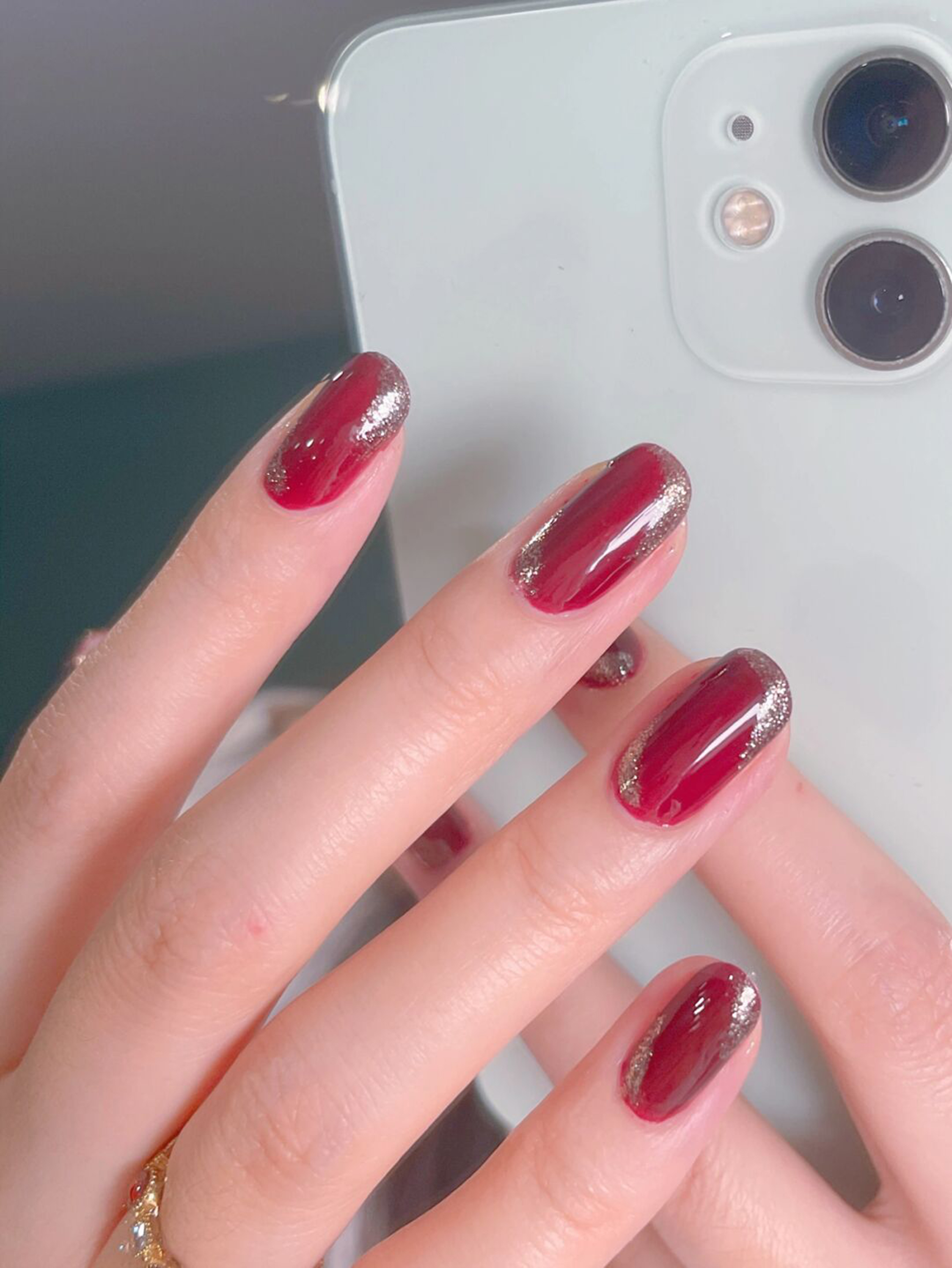 Red Elegant Oval Nails shown as a nail art design with red, elegant, classy, oval and medium details.