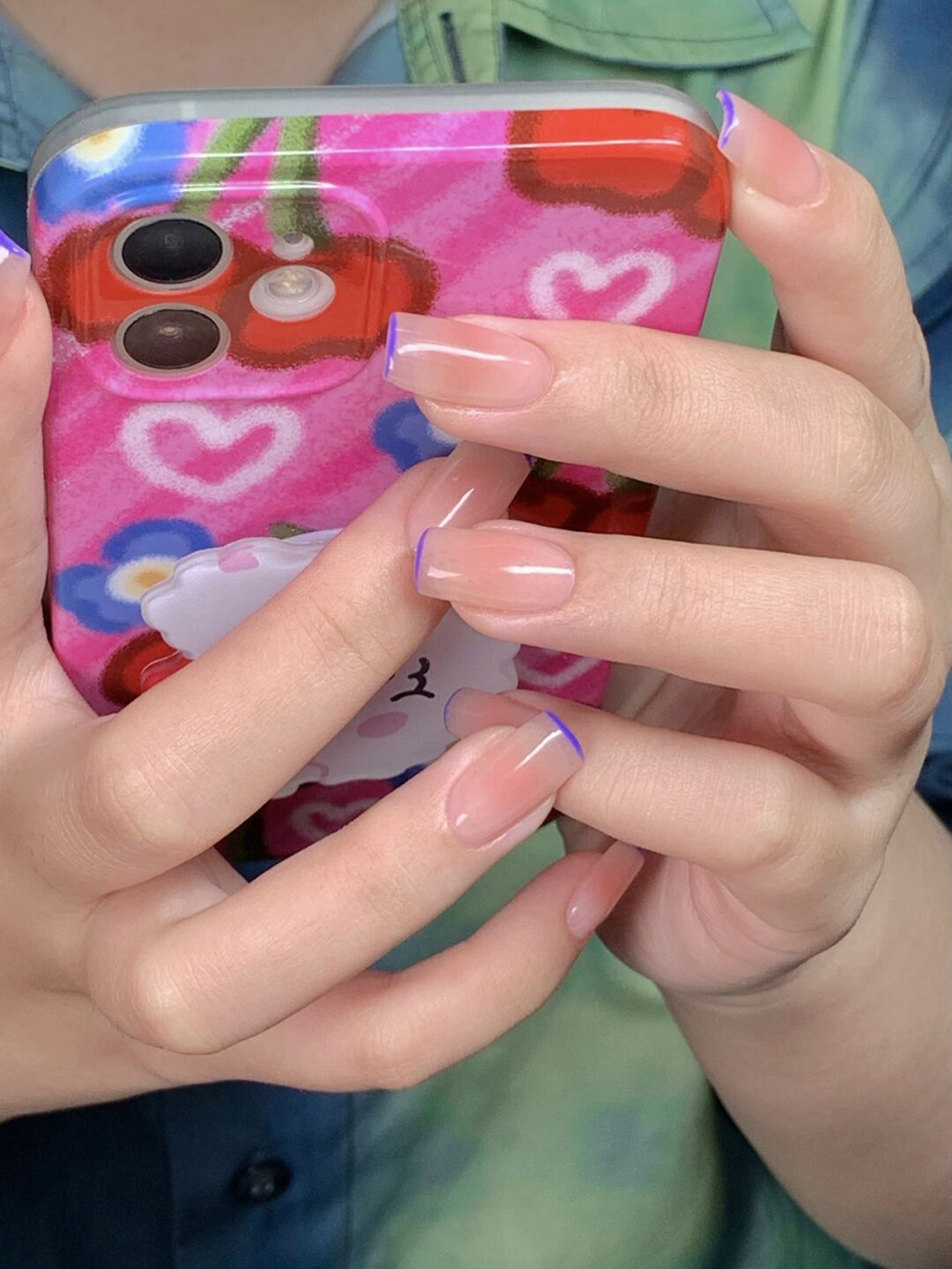 Nude French Tip Long Square Nails shown as a nail art design with nude, french, minimal, square and long details.
