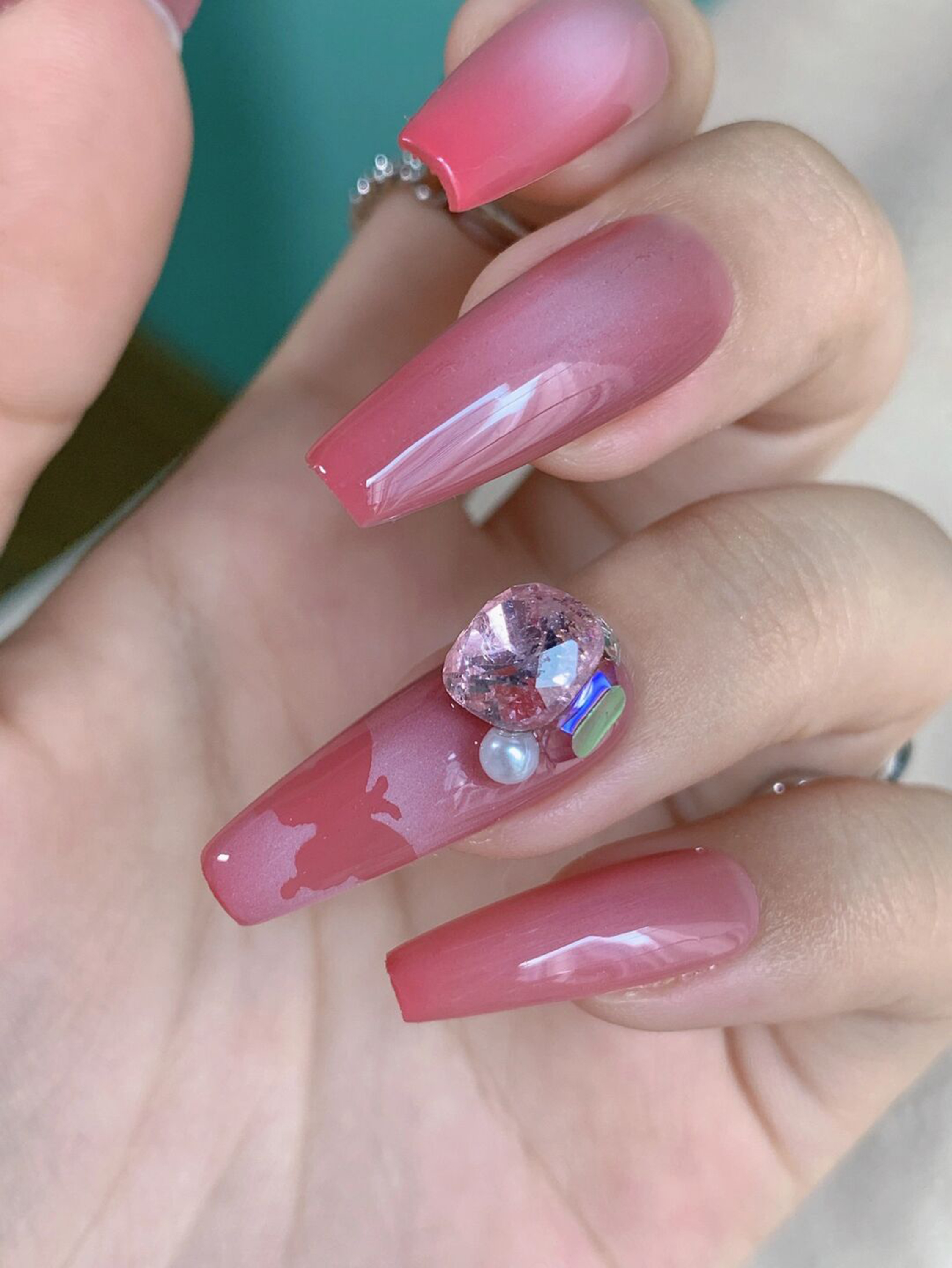 Pink Butterfly Long Coffin Nails shown as a nail art design with pink, 3d, ombre, butterfly, coffin and long details.
