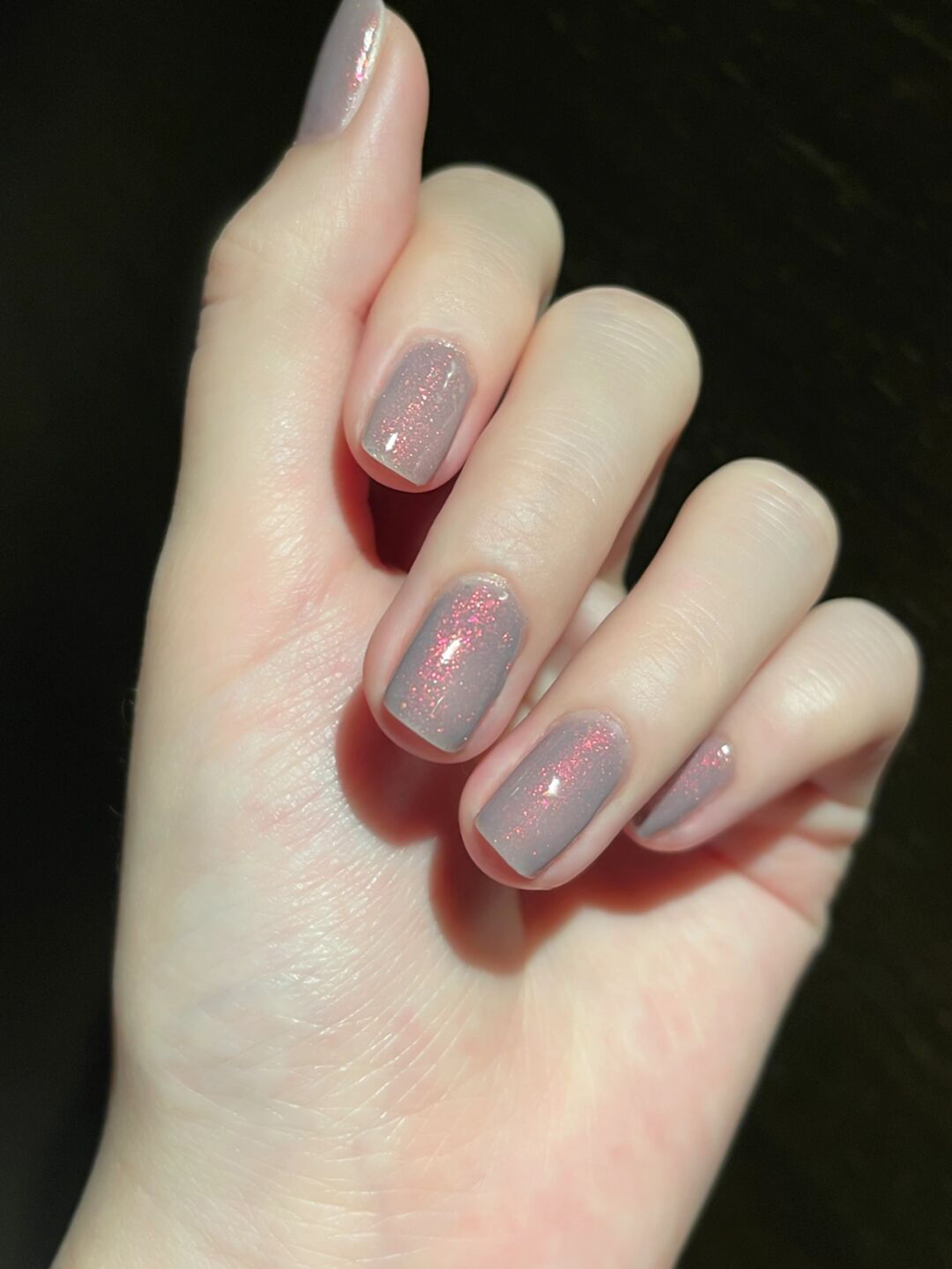 Nude Glitter Short Square Nails shown as a nail art design with nude, glitter, simple, square and short details.