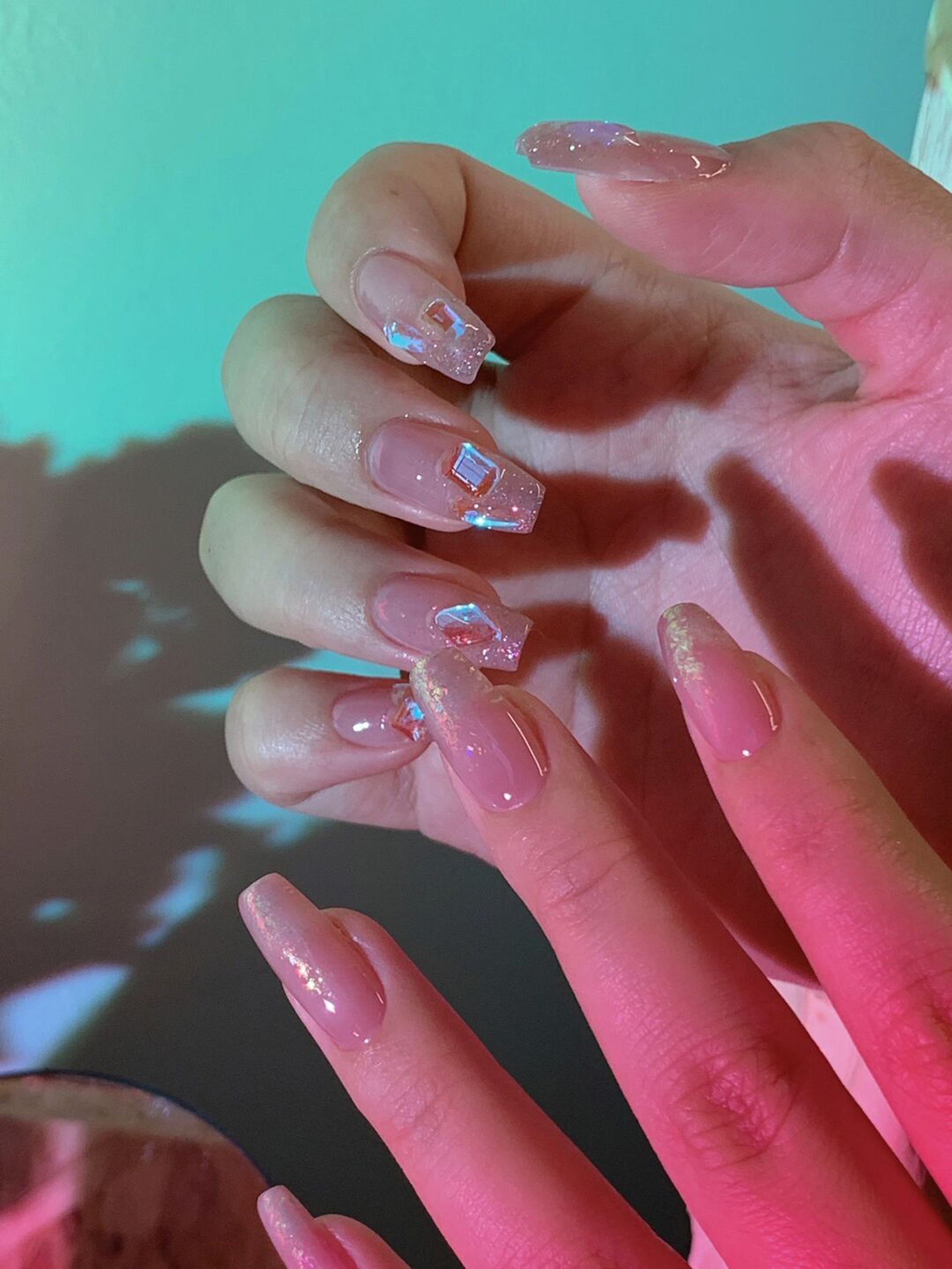Pink Glitter Nails shown as a nail art design with pink, elegant, glitter and medium details.