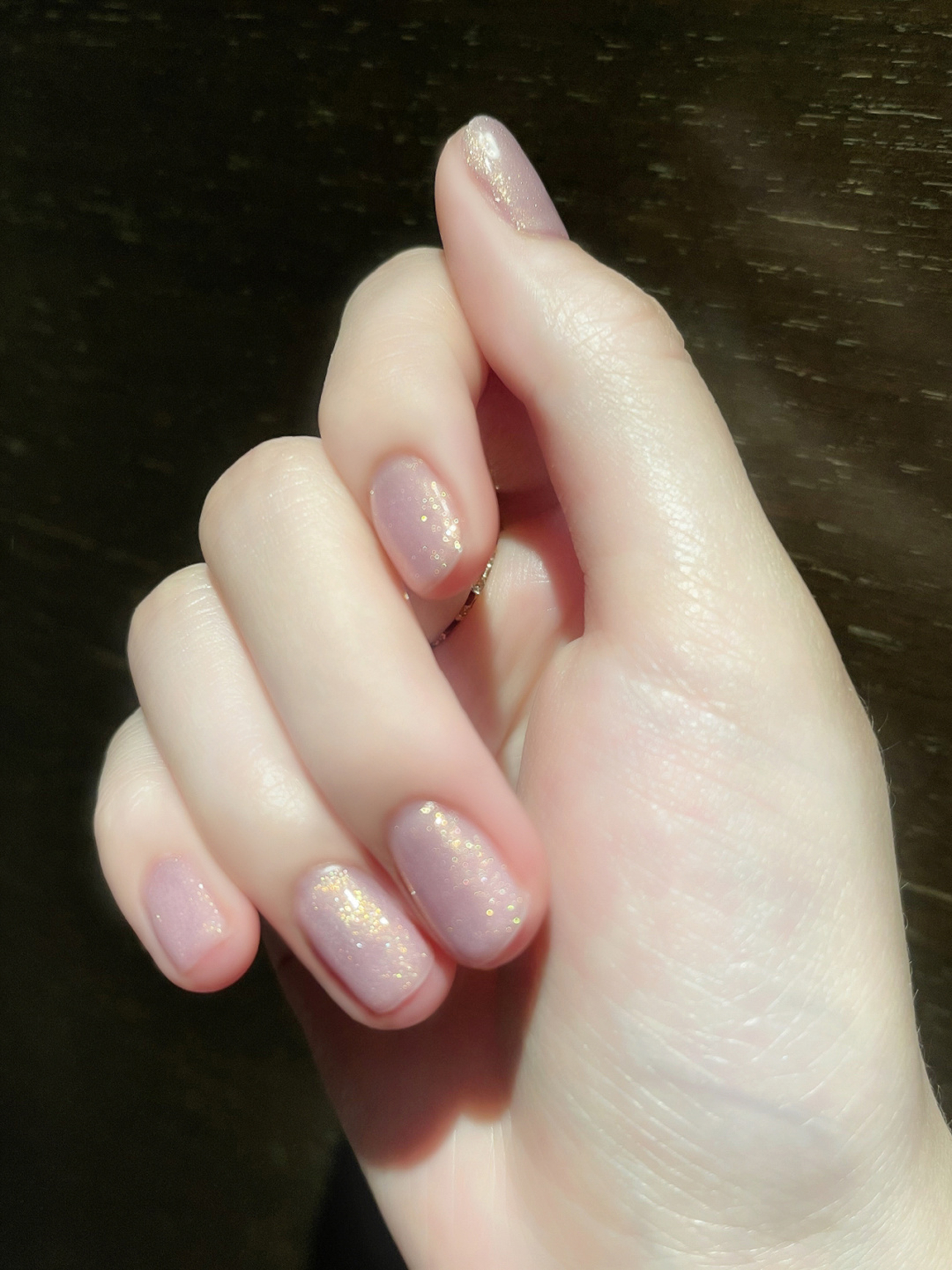 Nude Glitter Short Nails shown as a nail art design with nude, glitter and short details.