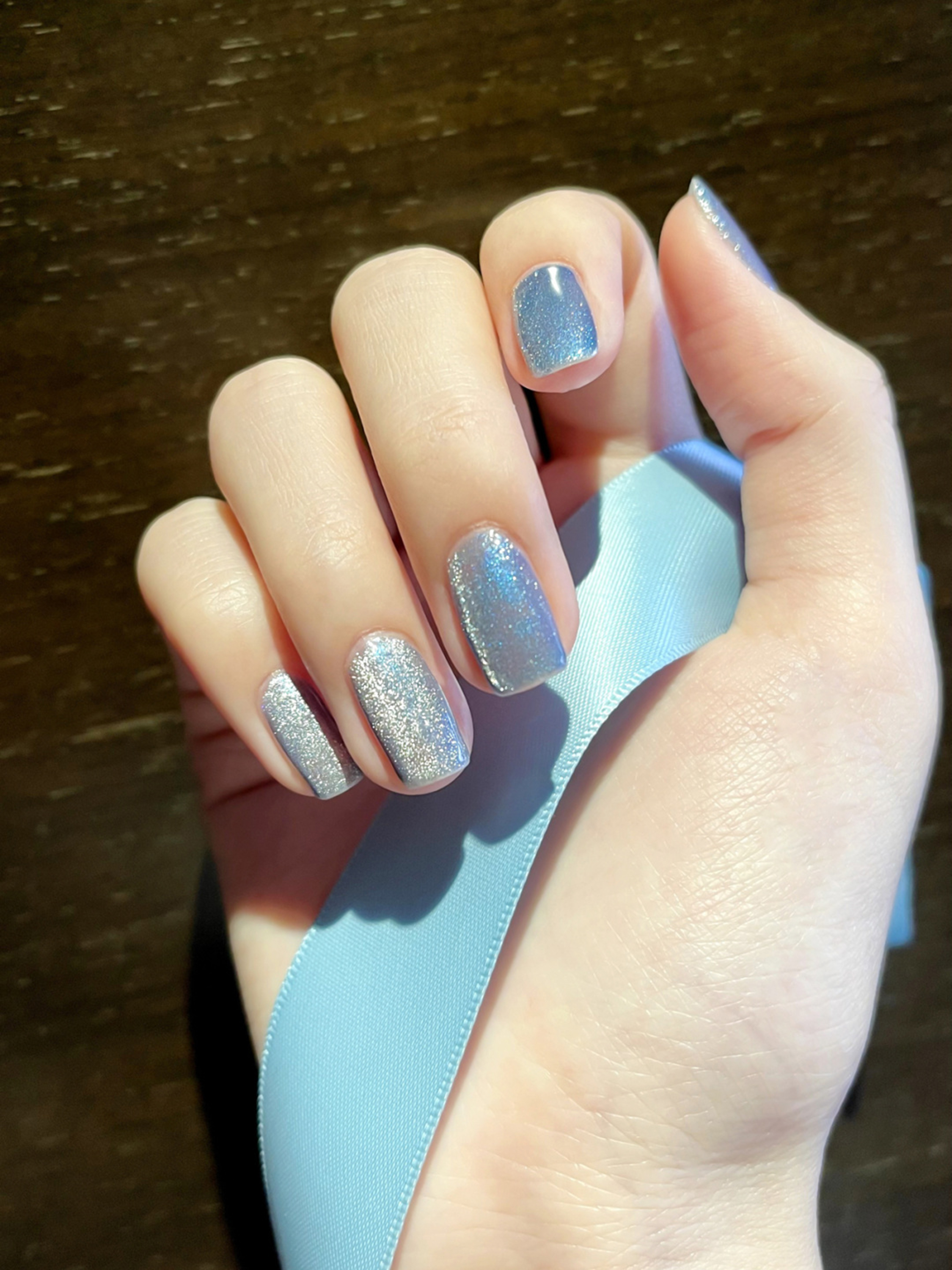 Silver Glitter Short Square Nails shown as a nail art design with silver, glitter, square and short details.