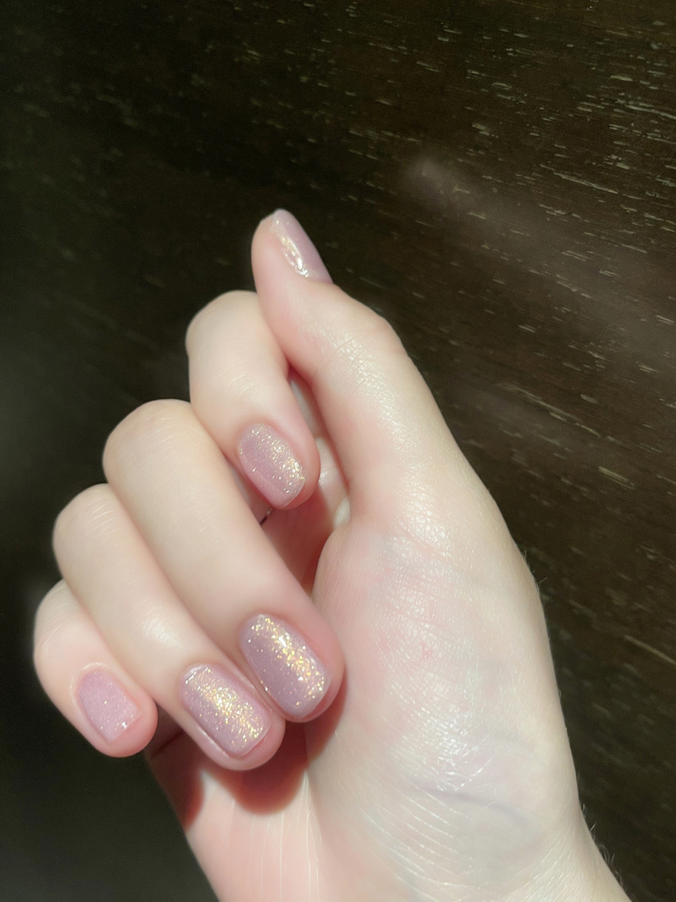 Pink Glitter Short Round Nails shown as a nail art design with pink, glitter, simple, round and short details.