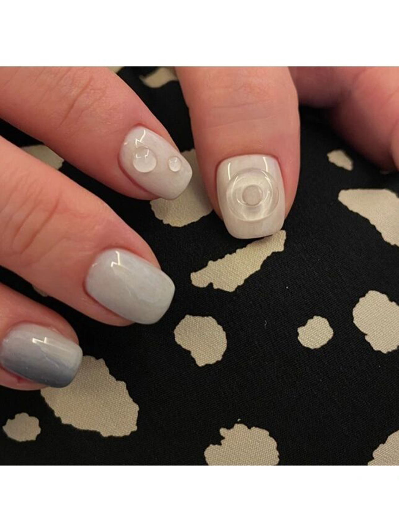 Gray Ombre Short Square Nails shown as a nail art design with gray, ombre, 3d, square and short details.