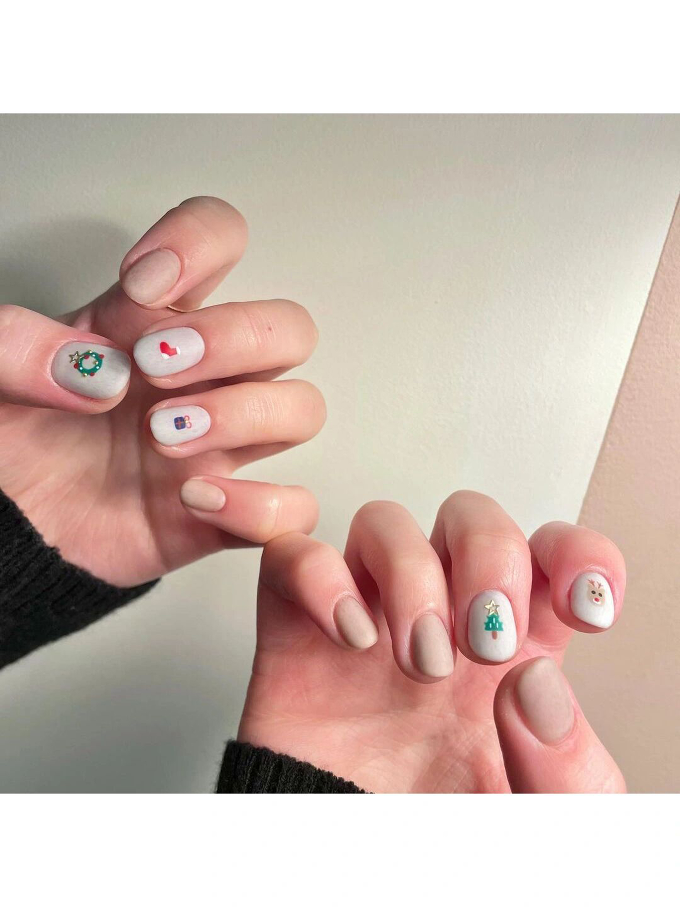 Nude Floral Short Round Nails shown as a nail art design with nude, minimal, cute, flower, cherry, round and short details.