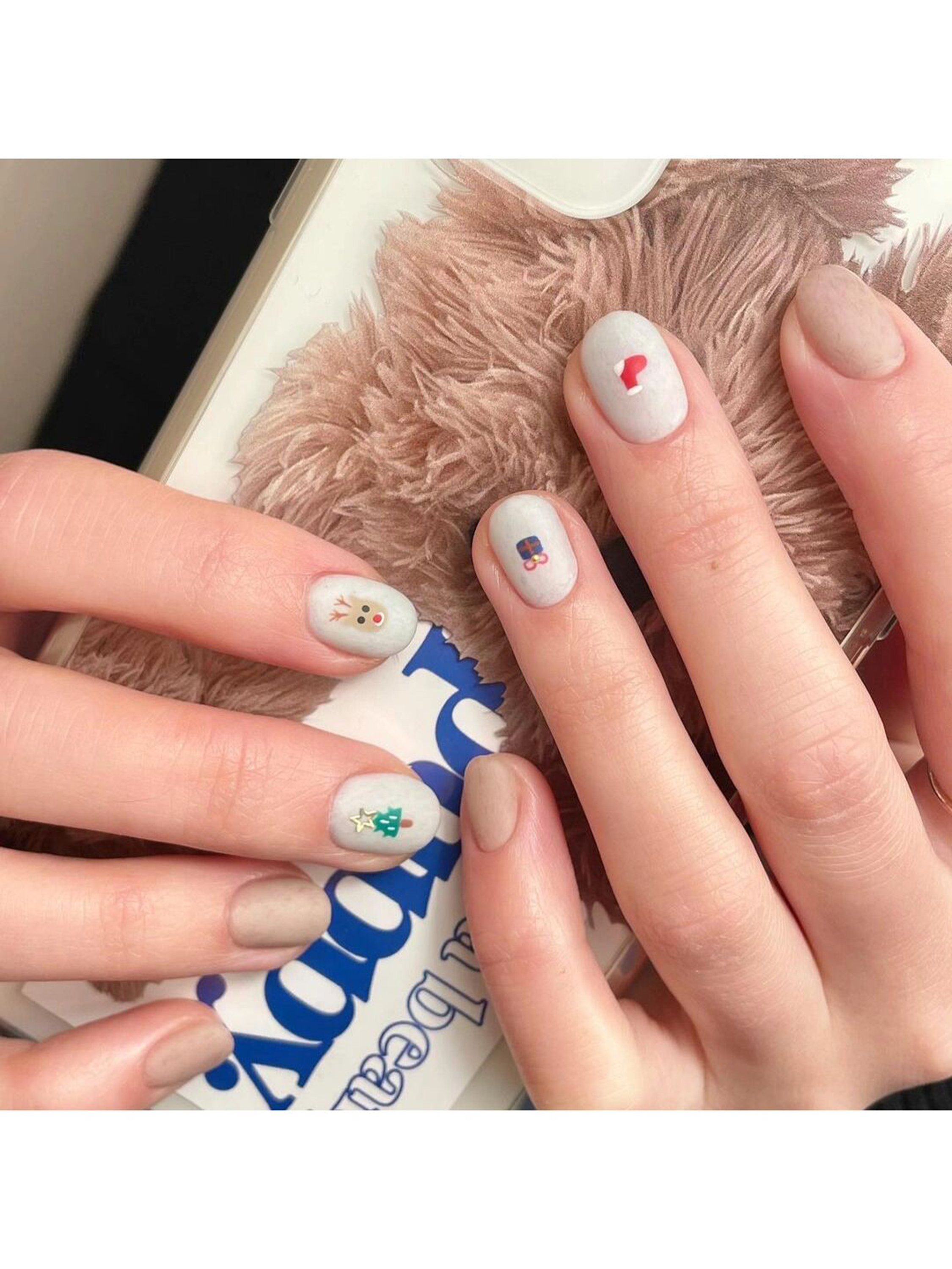 Nude and Red Heart Short Round Nails shown as a nail art design with nude, red, cute, minimal, heart, round and short details.