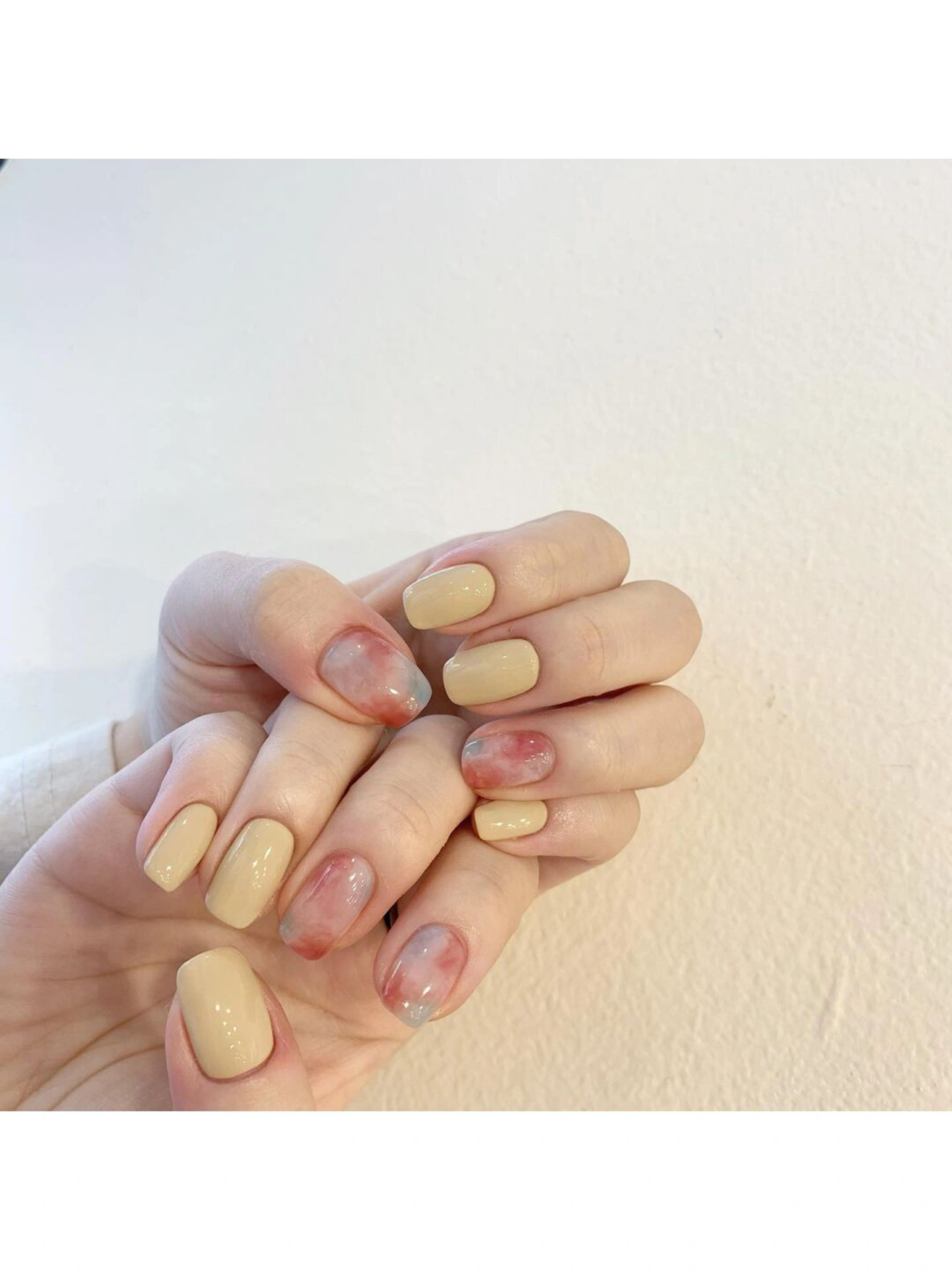 Butter Yellow Simple Short Round Nails shown as a nail art design with butter yellow, simple, round and short details.