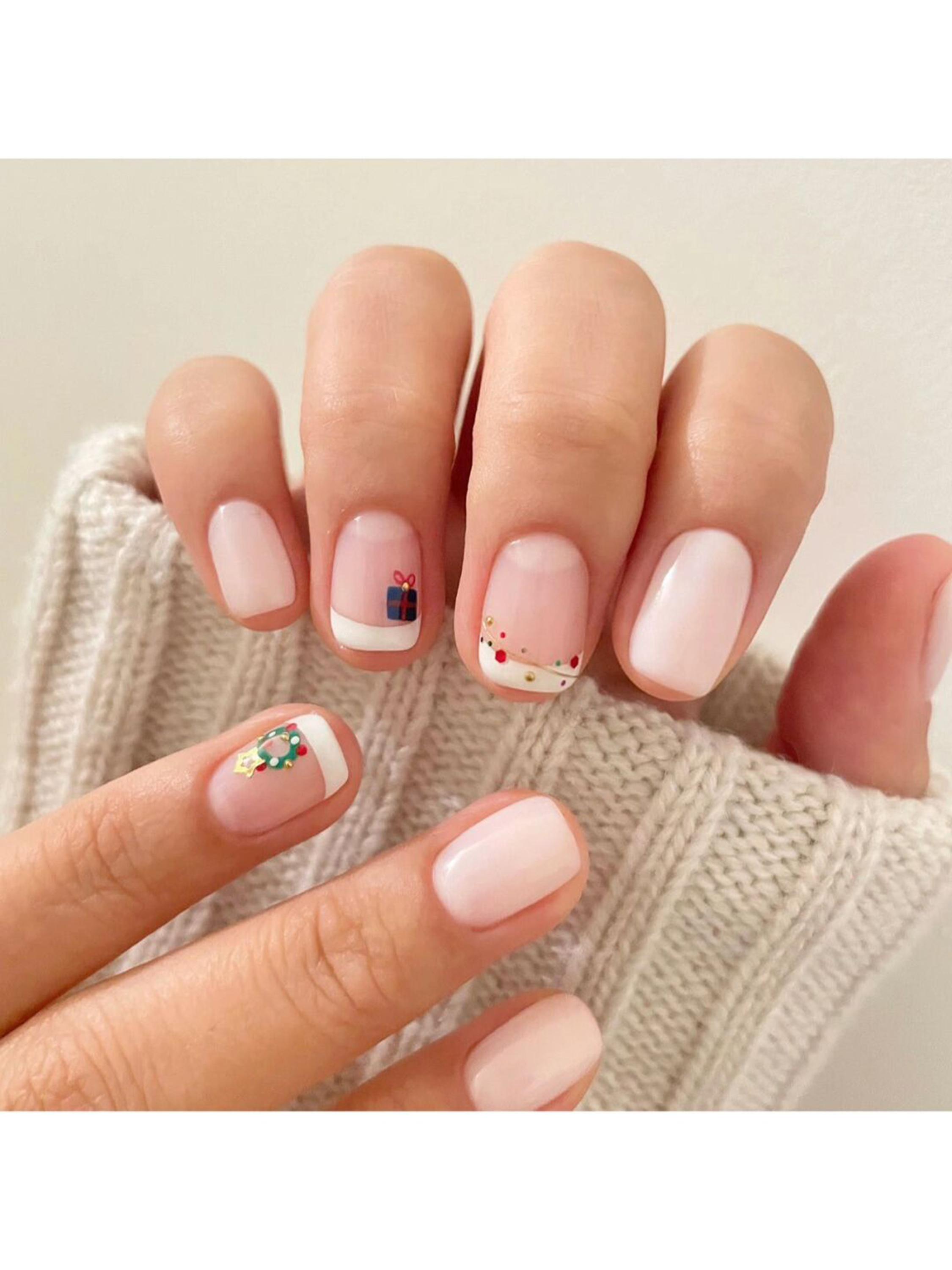 White and Red Floral Short Square Nails shown as a nail art design with white, red, french, cute, flower, square and short details.