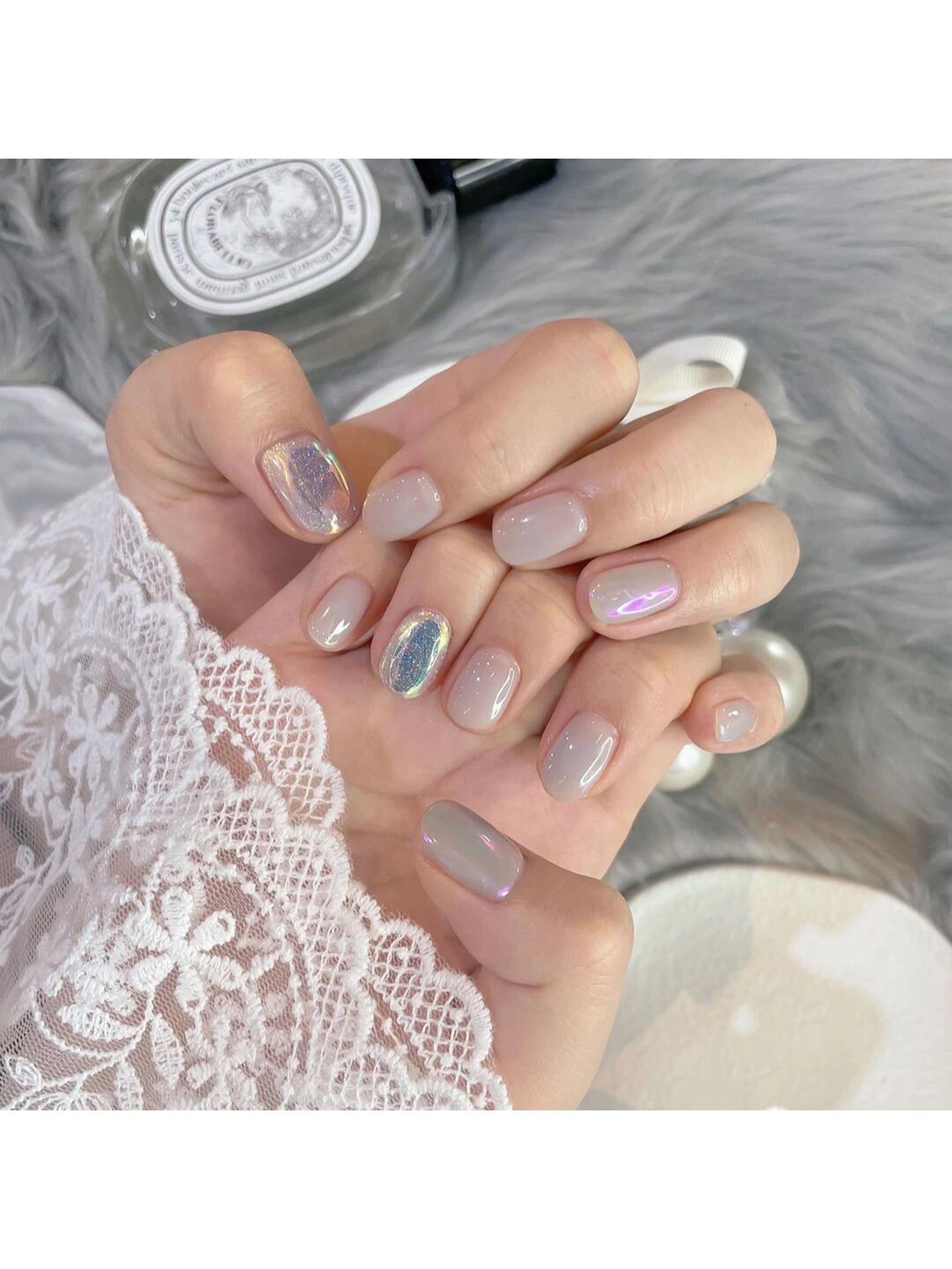 Nude Chrome Short Nails shown as a nail art design with nude, chrome and short details.