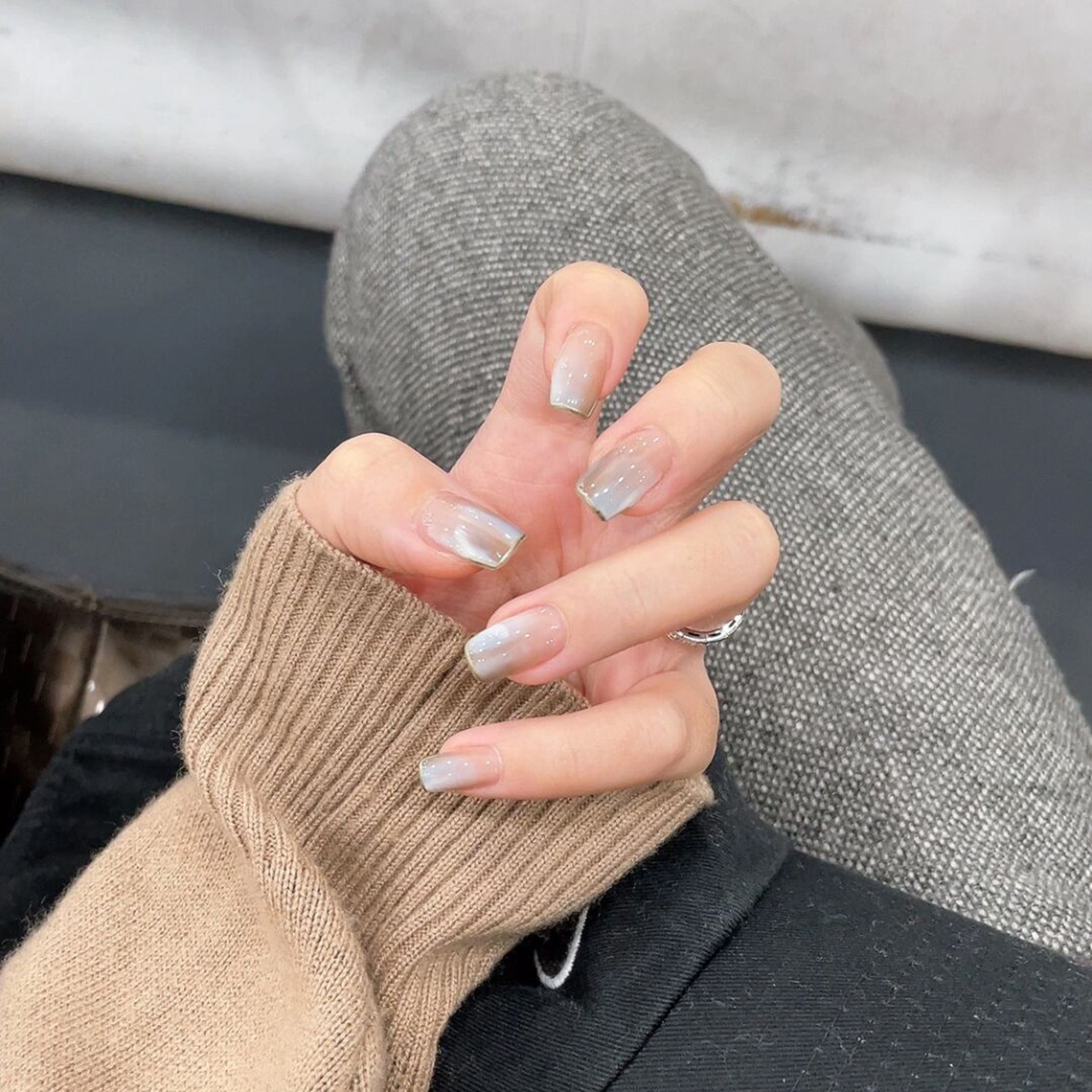 Silver Chrome Square Nails shown as a nail art design with silver, elegant, chrome, square and medium details.